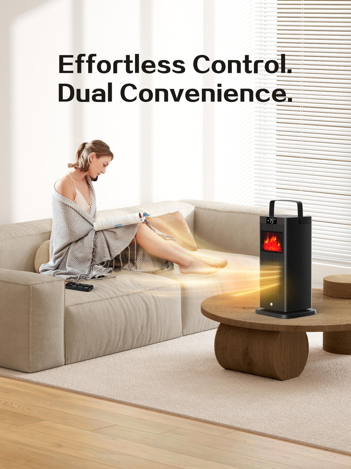 2026 New Version Space Heater, ETL & UL Certified Portable Space Heaters with Flame Effect 1500W Oscillating Electric PTC Ceramic Room Heater for Indoor Use,Bedroom,Office,Desk,Garage