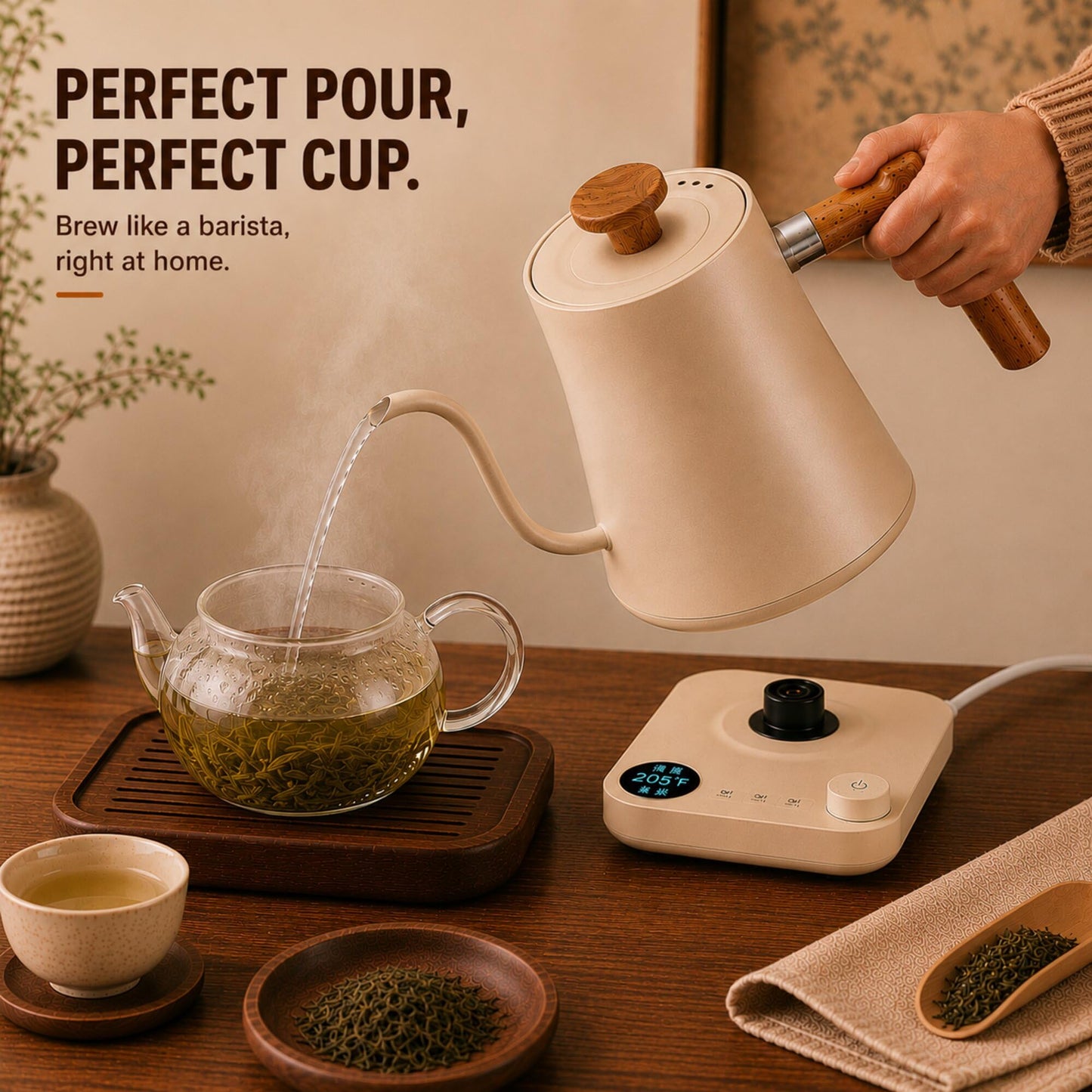 VICBINLY Electric Gooseneck Kettle, Pour Over Coffee and Tea Kettle, 0.9L Tea Kettle, 1200 Watt Quick Heating, Boil-Dry Protection, Temperature Control, Matte White