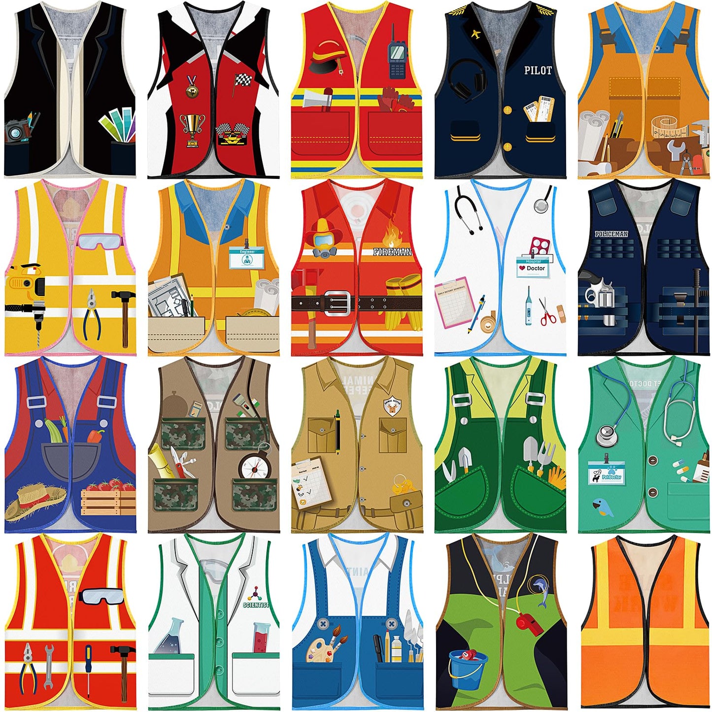 20 Pcs Kids Community Helper Dress Up Vest Career Costumes Role Play Career Cosplay Clothes Pretend and Play Costume for Kids