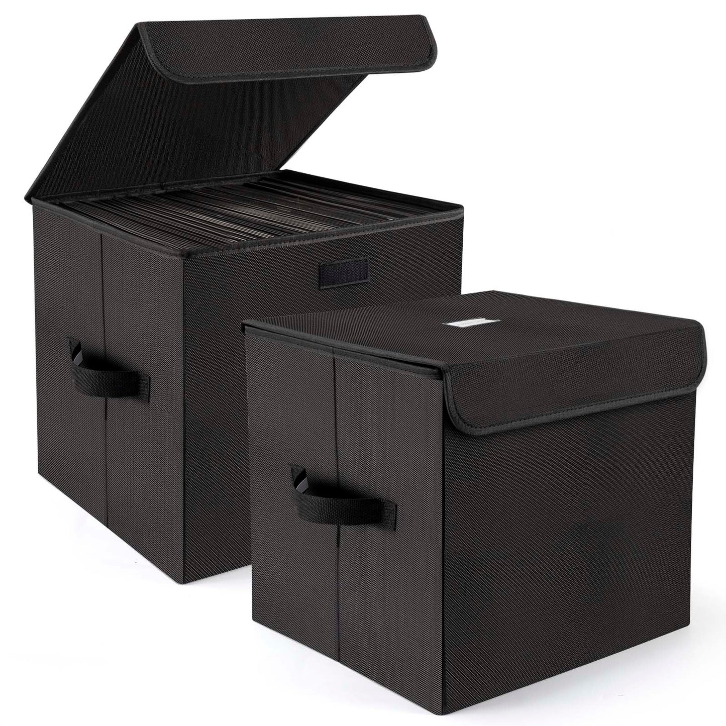alavisxf xx 12-inch Vinyl Record Storage Box, Nylon Foldable and Stackable Set of 2 Vinyl LP Storage Organizer Case with Lid and Handles Can Hold 180 Single Record (12-inch)