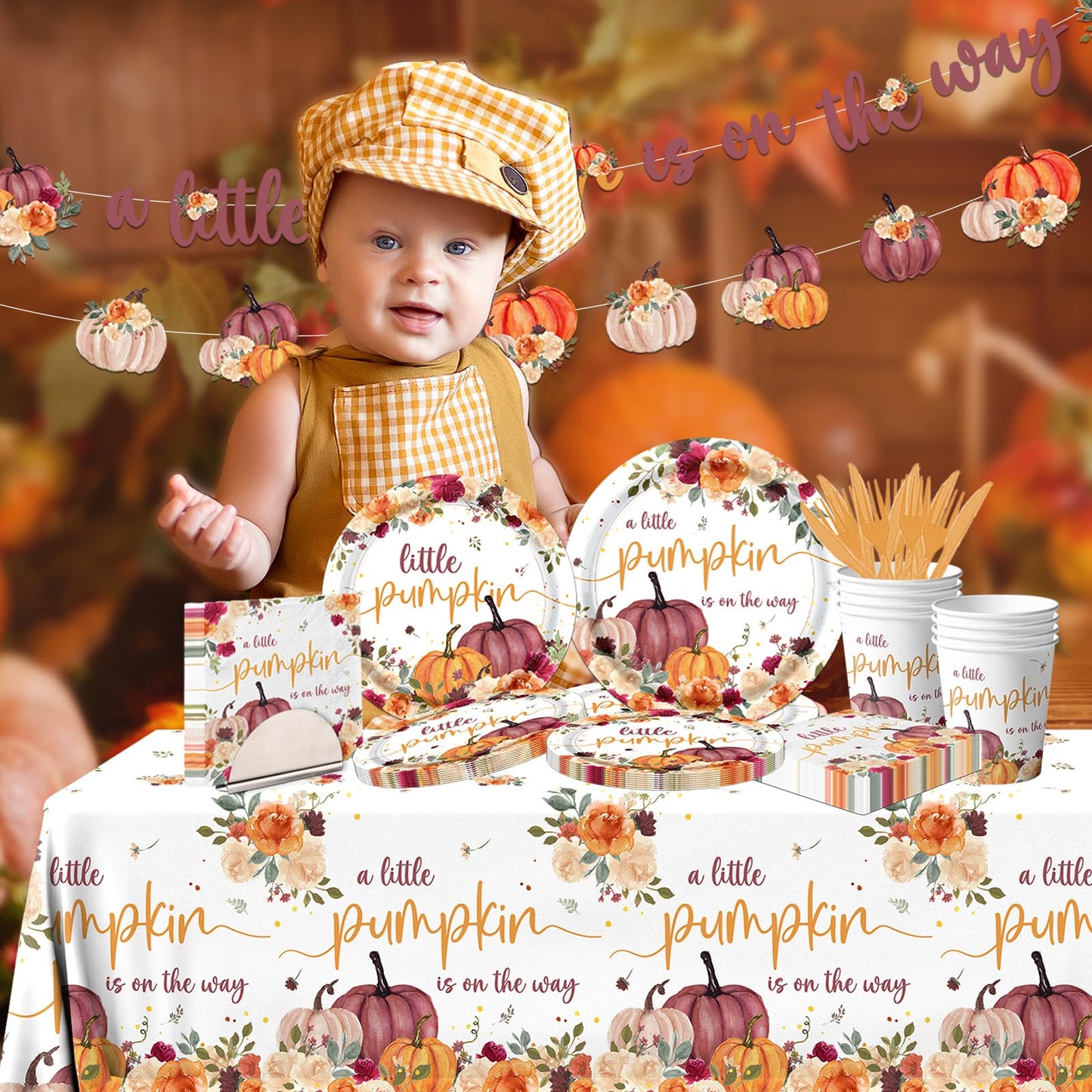 142Pcs A Little Pumpkin is On The Way Tableware-Fall Baby Shower Decorations
