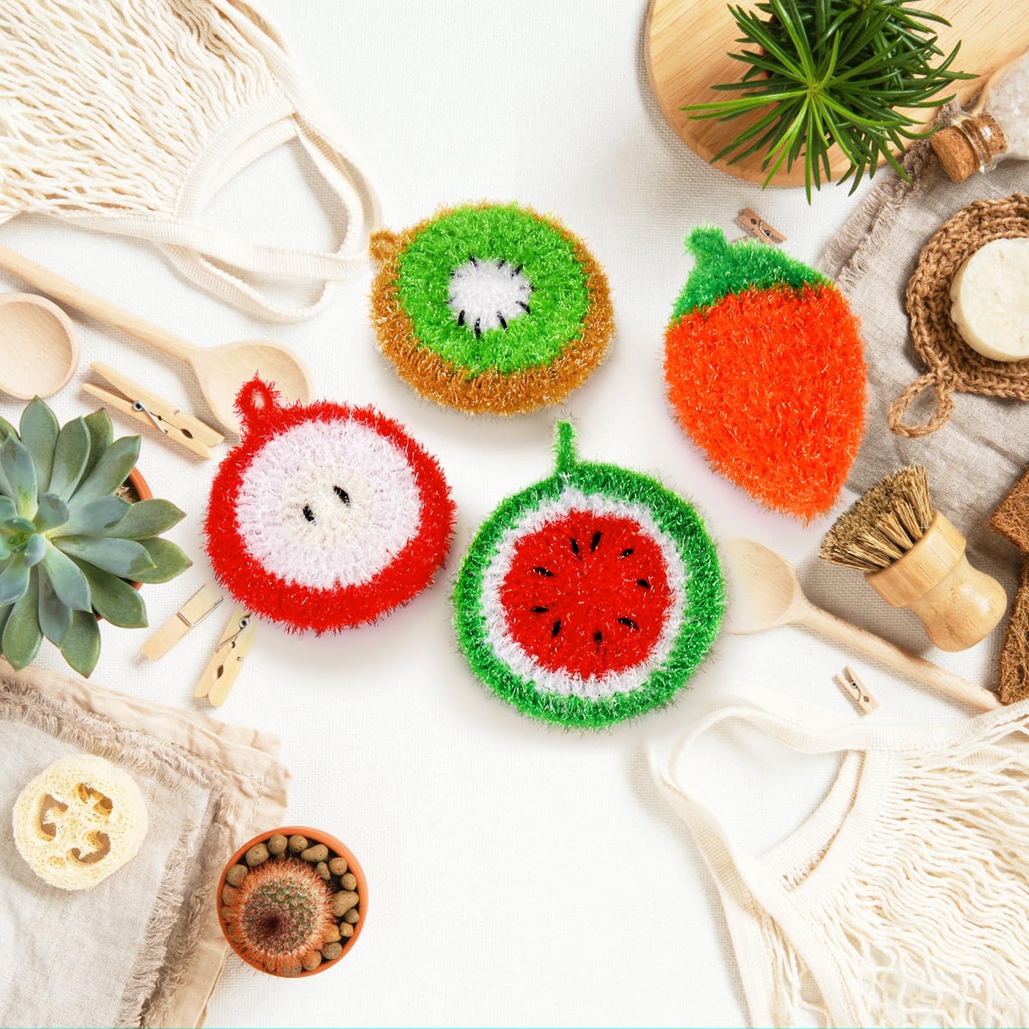 Acshio 16 Pieces Fruit Dish Scrubber, Non Scratch Dish Washing Sponge, Double Layer Reusable Kitchen Scrubber Cleaning Sponge for Dishwashing, Cleaning Dishes, Cookware Tubs Sinks