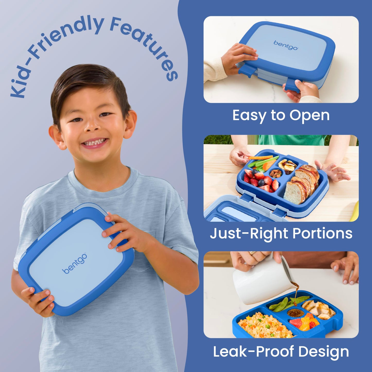 Bentgo® Kids Bento-Style 5-Compartment Lunch Box - Ideal Portion Sizes for Ages 3 to 7 - Leak-Proof, Drop-Proof, Dishwasher Safe, BPA-Free, & Made with Food-Safe Materials (Blue)