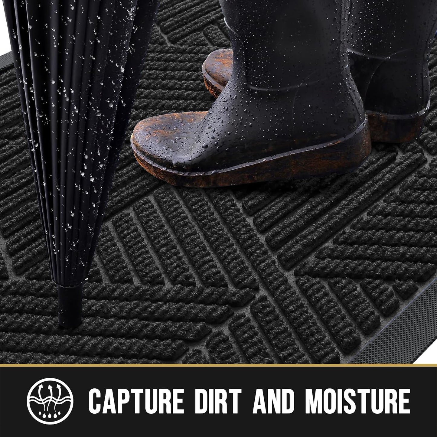 OLANLY Front Door Mat Outdoor Indoor, Heavy Duty Non Slip Rubber Mat, Absorbent Outdoor Rug, Easy Clean Welcome Mat, Low Profile Entryway Rugs, 35"x23", Black