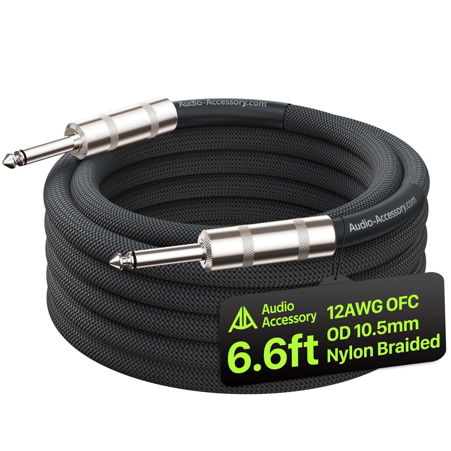 AA AUDIO ACCESSORY 12 AWG OFC Speaker Cable 1/4 Inch 6.6ft Nylon Braided, Noiseless Design Triple(2 Copper&Al-Foil) Shielded Guitar Amp Head to Cabinet Cable for Marshall Boss Fender High-Watt Amp Cab