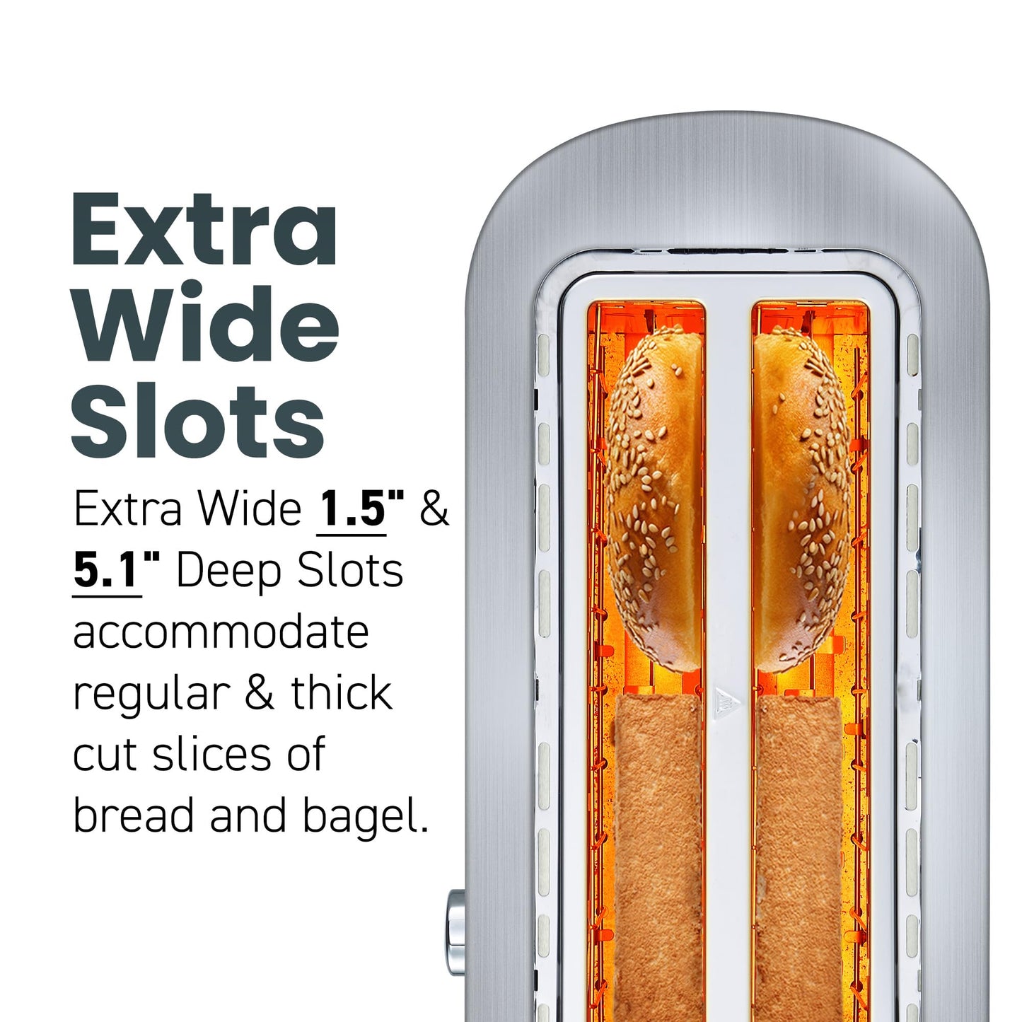 Elite Gourmet ECT4123X Long Slot 4 Slice Toaster, Extra Wide 1.5" and 5.1" Deep Slots, Bagel, Defrost & Cancel Functions, 6 Toast Shade Settings, Fits Bagels, Waffles, Artisan Breads, Stainless Steel