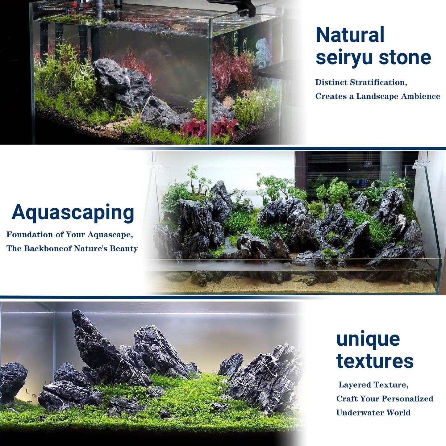 ChaoLeHo Natural Rocks Seiryu Stones Aquariums Stones for Aquascaping, Aquariums, Terrariums, Vivariums Decorative Stone,Reptile Enclosures,Paludariums,and Gardens-10LB（2 to 7 inch）