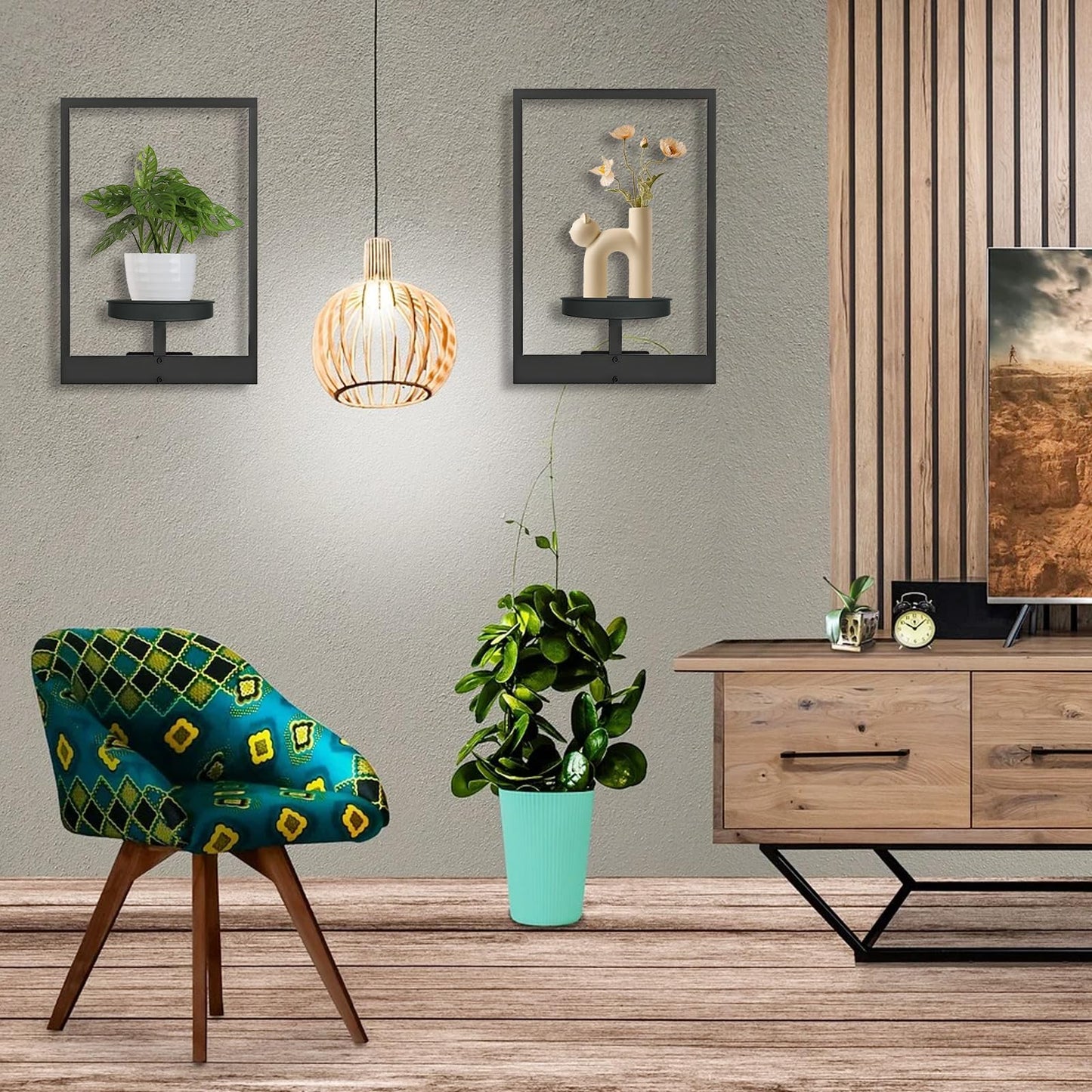 BIRGILT Picture Frame Wall Plant Holder - Window Plant Shelf - Modern Style Plant Stand Indoor, Plant Shelves Indoor - Metal Plant Shelf Wall Decor - 2 Pack, Black (Pot & Plant Not Included)