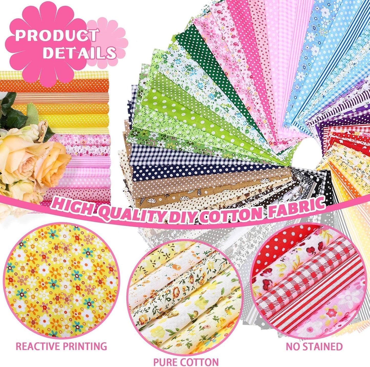 Eatbuy Quilting Fabric, 70 Pieces 10" X 10" Cotton Craft Fabric Bundle Squares, Pre-Cut Quilt Squares, Squares Sheets Patchwork for DIY Sewing and Quilting Crafting (25 X 25 Cm)