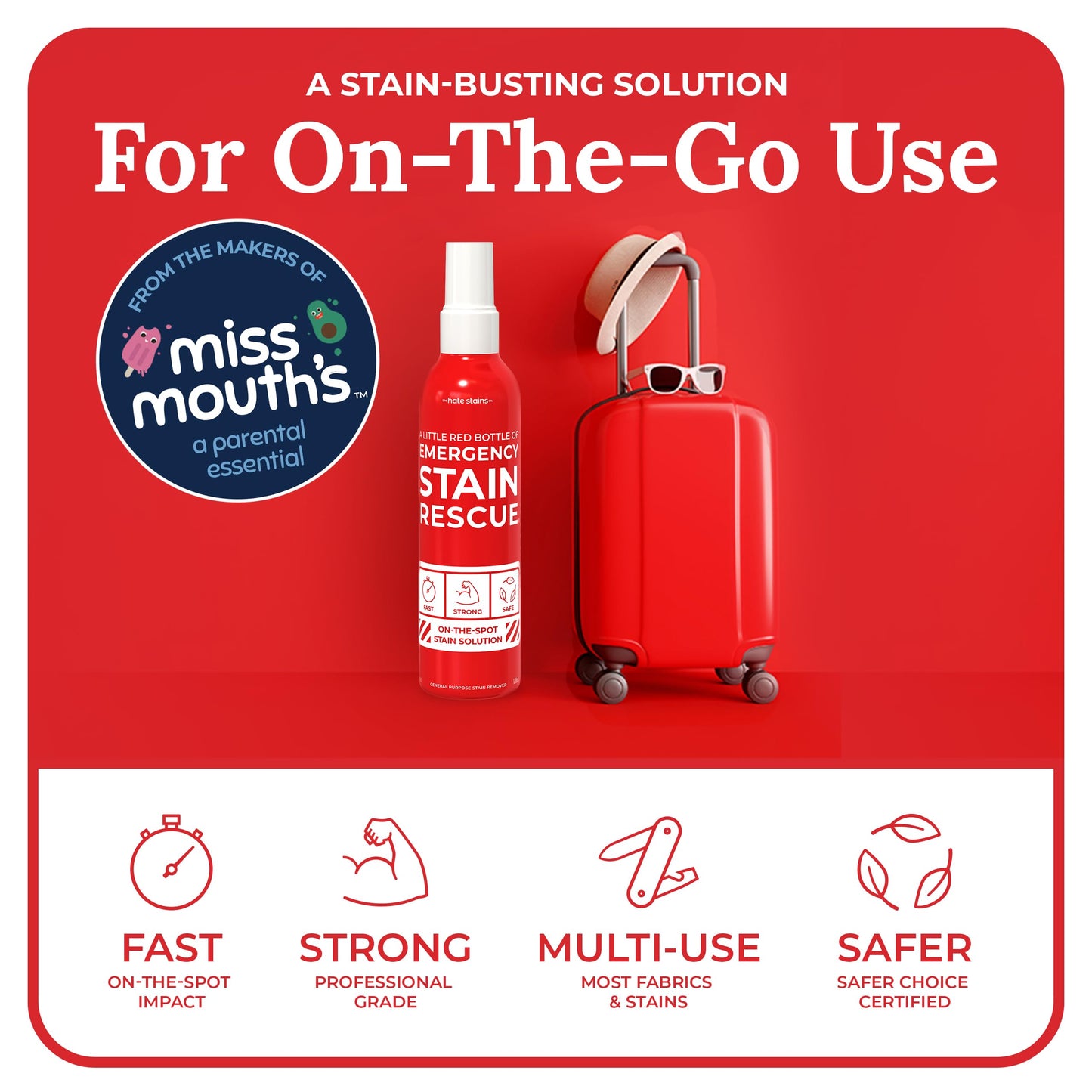 Emergency Stain Rescue Remover Spray – 4oz Laundry Stain Remover for Clothes, Upholstery Fabric, Carpet - Works on Most Blood, Grass, Coffee, Mud, Grease & Oil (pack of 3)