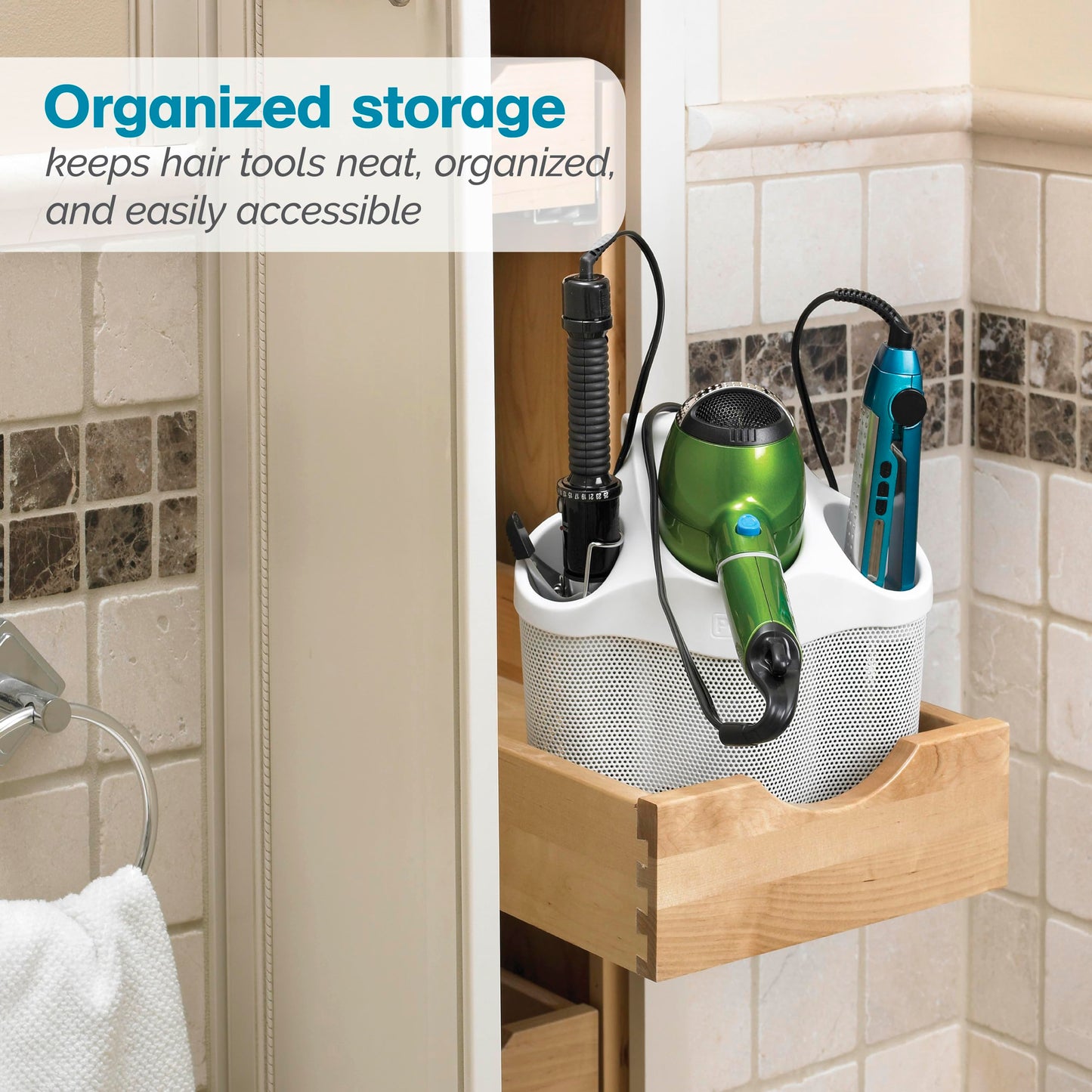 Polder BTH-7050-79B Style Station Hair and Beauty Tool Storage Organizer, White