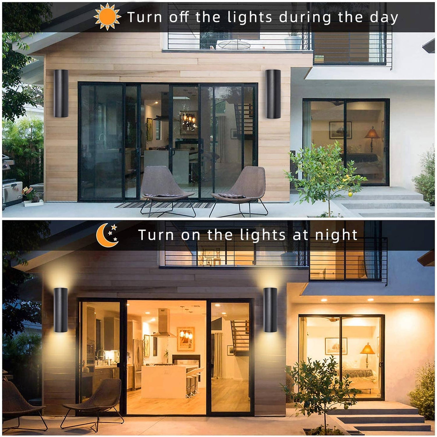 RETRELMP Outdoor Lights Wall Mount, Waterproof Exterior Light Fixtures, Black Modern Cylinder Aluminum Outside Lights for House Porch Light for Garden Garage Entryway 2 Pack E26 Base