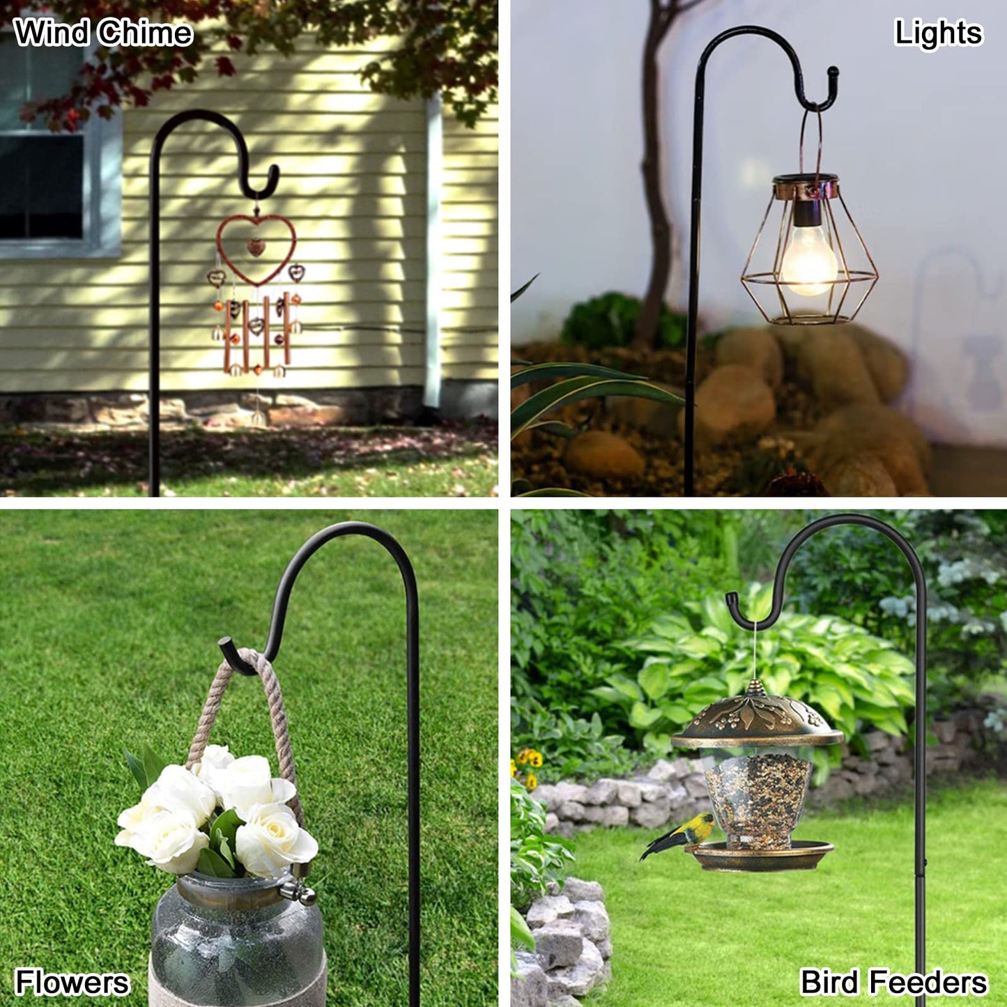 2pk Shepherd Hook 92inch,Garden Bird Feeders Pole with 5 Prong Base,Heavy Duty Metal Shepherd Stand,Bird Feeder Holder for Hanging Birdhouses,Flower Pots,Lanterns,Wedding Decor,Plant Hanger