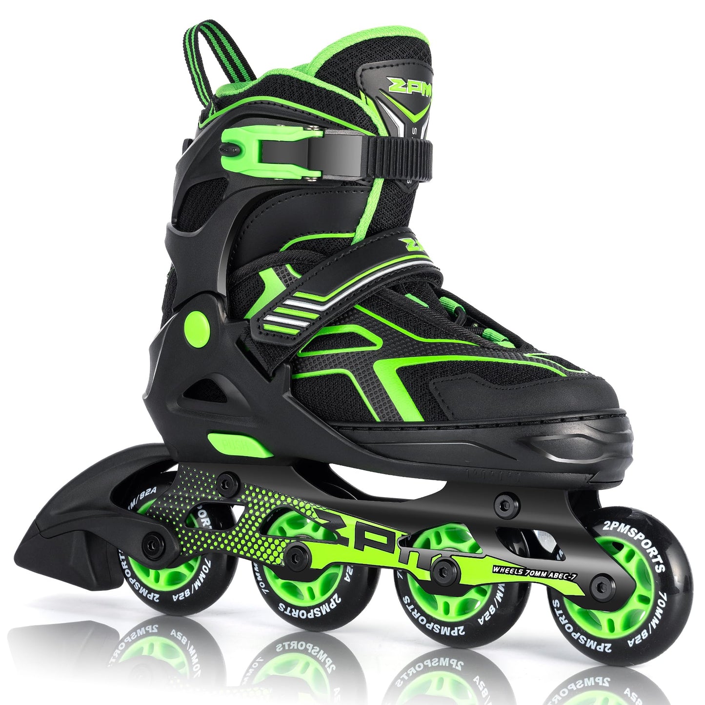 2PM SPORTS Torinx Green Black Boys Adjustable Inline Skates, Fun Roller for Kids, Beginner Roller Skates for Girls, Men and Ladies - Green Medium