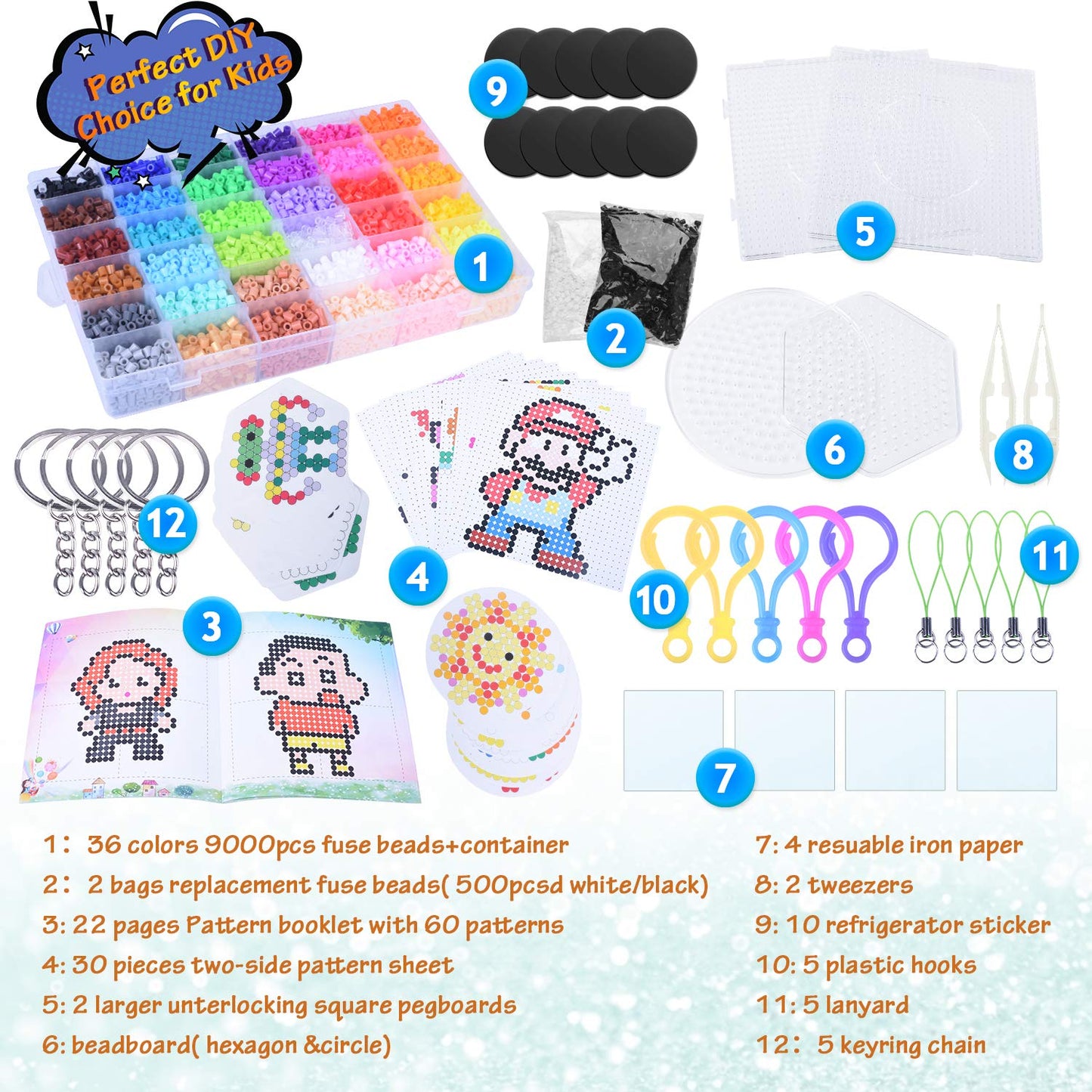 36 Colors Fuse Beads Kit, 10000 Pcs 5mm Melty Beads with 90 Patterns, 4 Pegboards, Ironing Paper and Accessories, DIY Craft Art Kit for Kids Ages 5-12, Gift