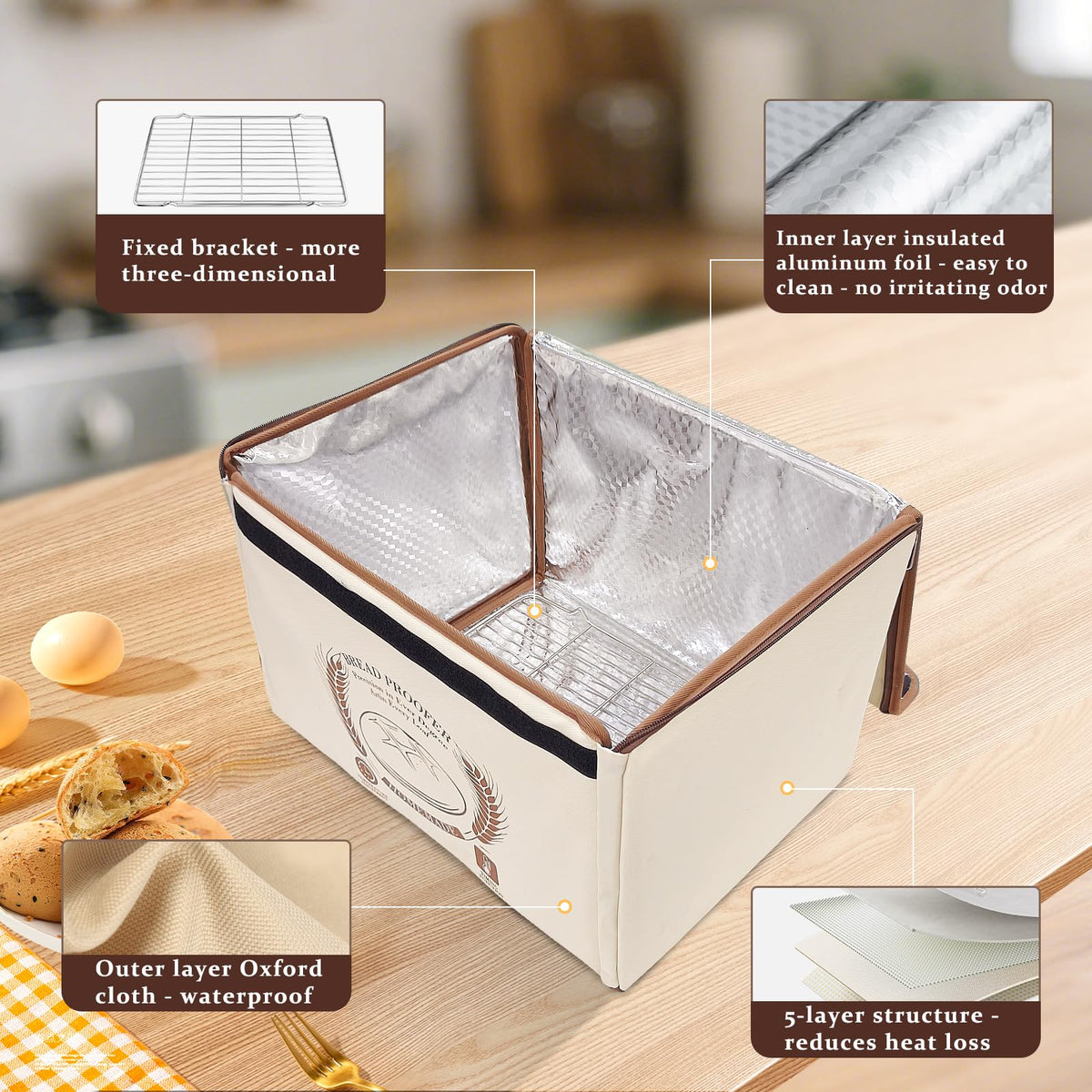 AICNLY Foldable Dough Proofer Box – Bread Proofing Box with 77-122℉ Temp Control & 48H Timer, Insulated Fermentation Chamber for Sourdough, Yogurt, Pizza & Kombucha