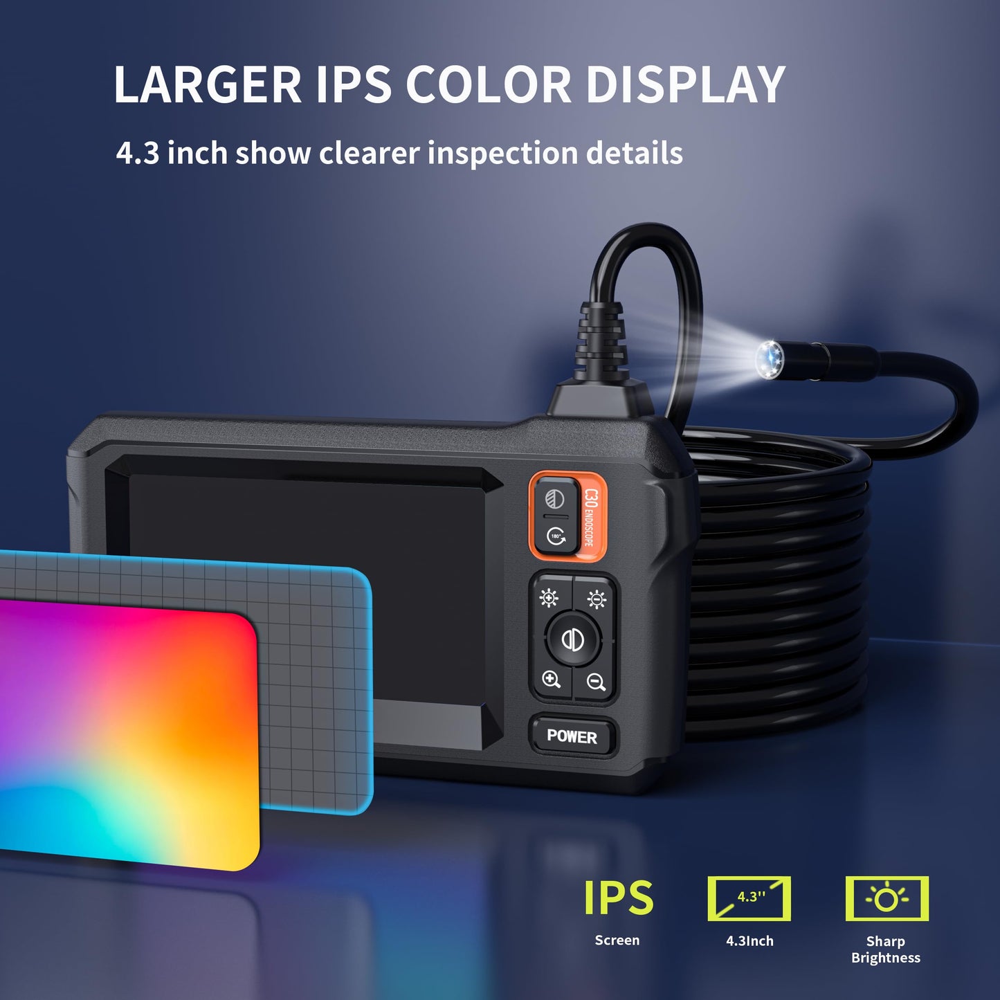 Endoscope Camera with Light, Borescope Camera with 4.3" IPS Screen, 1080P HD with 8 LED Lights, 16.4FT Semi-Rigid Cord Bore Scope, IP67 Waterproof Endoscope Cool Gadgets for Men