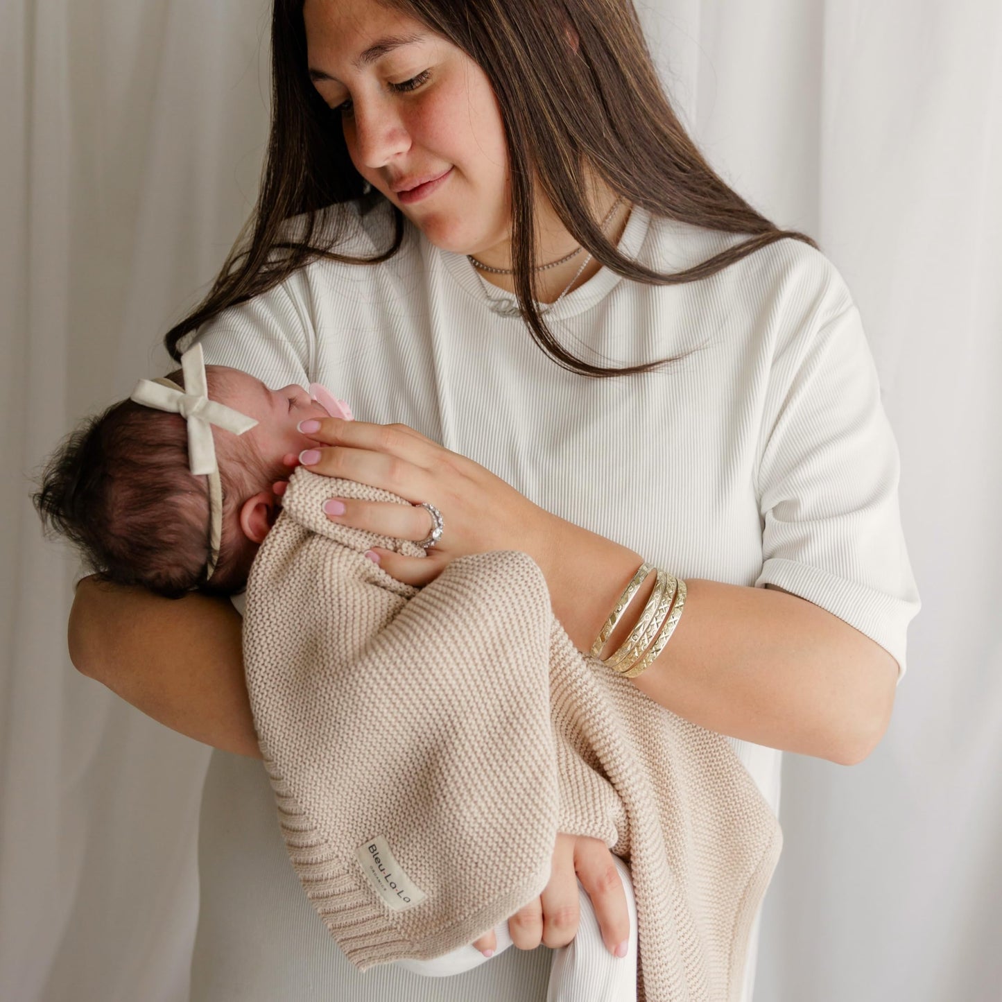 Bleu La La Luxury Organic Cotton Lightweight Knit Baby Blanket (05 - Heritage - Oatmeal)