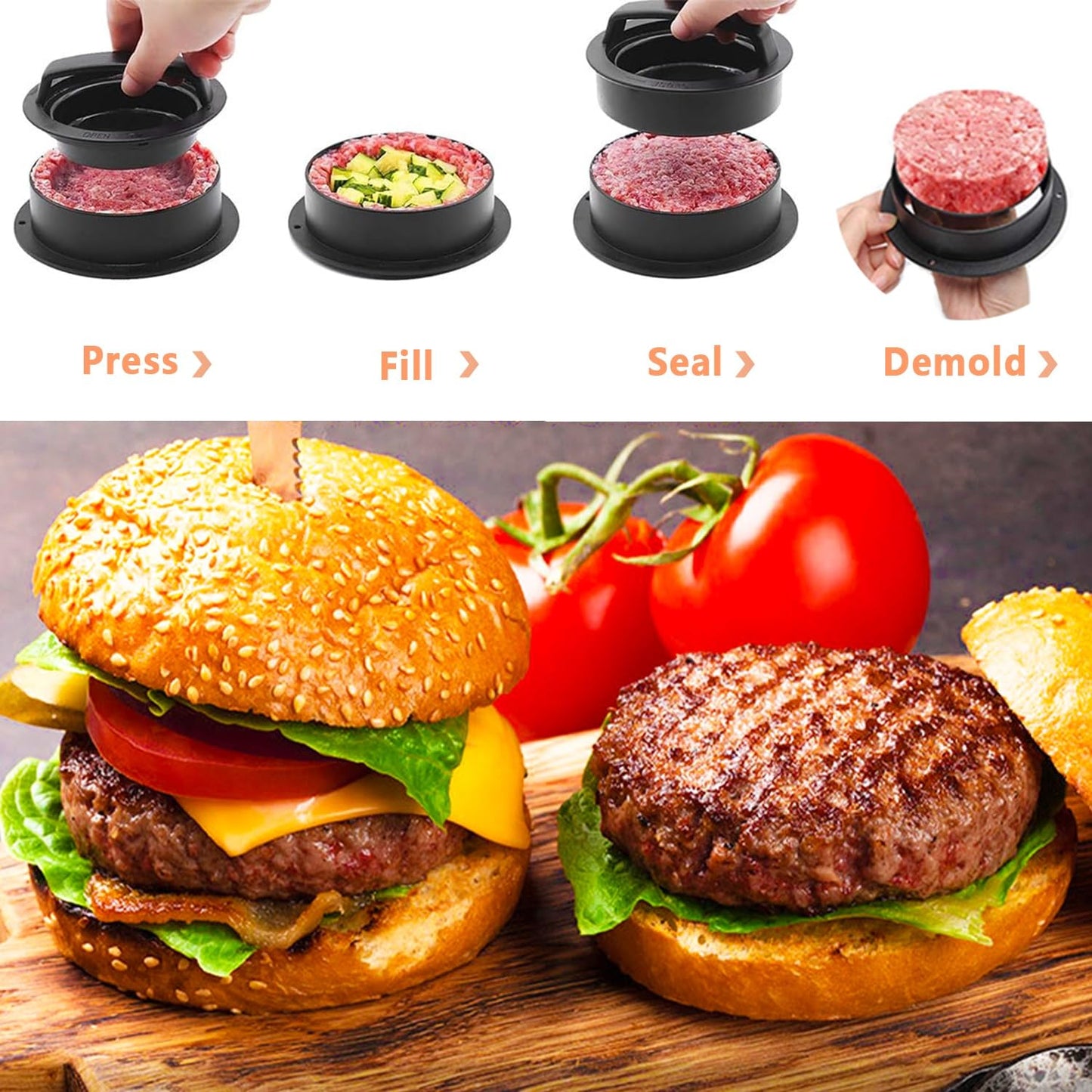 Smash Burger Press kit - 2 lb Round & 1.8 lb Rectangle Cast Iron Burger Press - Griddle Spatula - 3 in 1 Hamburger Patty Maker - 50 Patty Papers, Bacon Press with Wood Handle for BBQ Grill Accessories