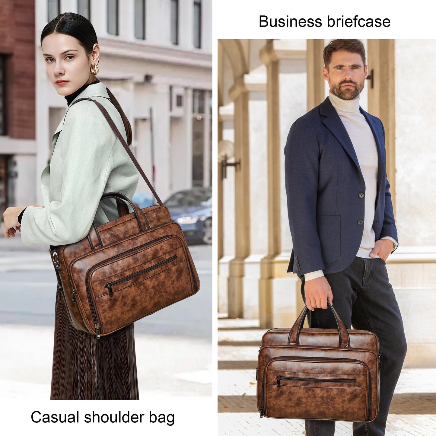 Shrrie Leather Messenger Bag for Men&Women 17 Inch Leather Laptop Bag,Water-Resistant Large Shoulder Satchel Office,Work