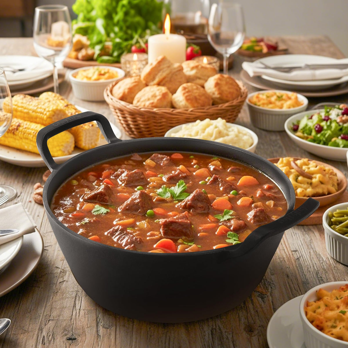 onlyfire Cast Iron Dutch Oven Pot with Dual Handles Heavy Duty Round Casserole for Gas Stoves & Open Flame Cooking