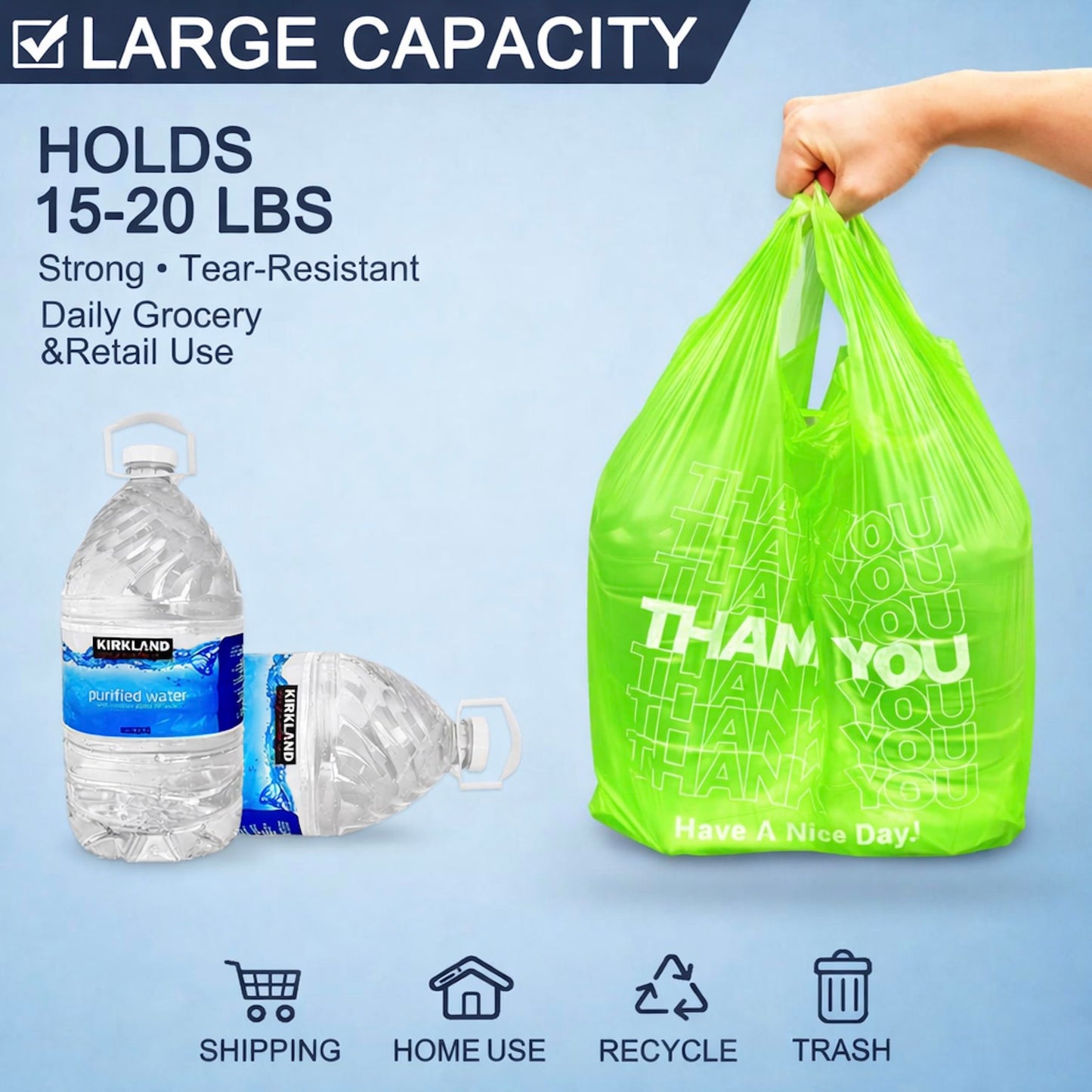 Green Thank you bags, 1000PCS T shirt bags, To Go Bags,Grocery bags, Reusable and Disposable,Perfect for Small Business,Take Out,Retail, Large