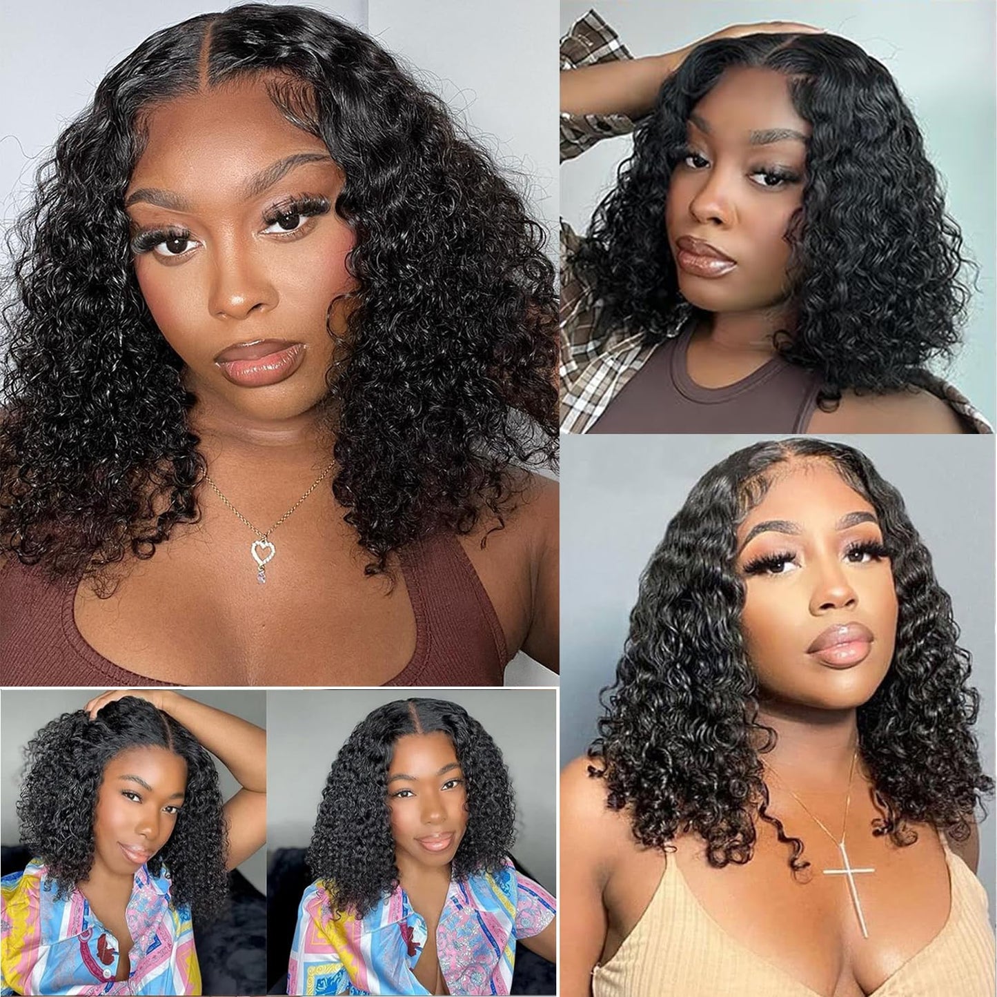 Wear and Go Glueless Wigs Human Hair Pre Plucked Pre Cut Deep Wave Curly Bob Wig Lace Front Wigs for Black Women Human Hair 180% Density 4x4 Lace Closure Glueless Bob Wigs Human Hair 14 Inch