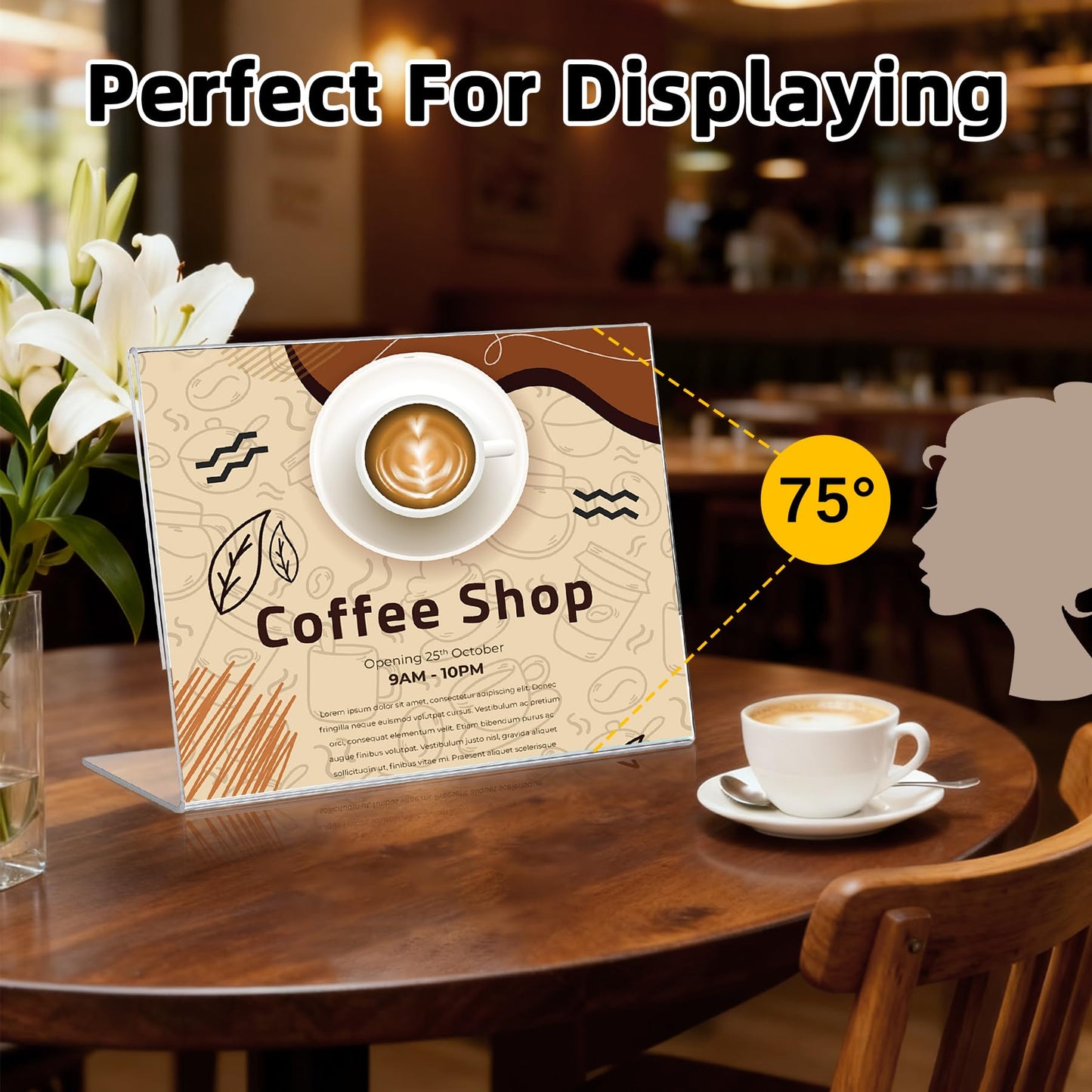 6 Pack Acrylic Sign Holder 11 x 8.5 Horizontal, Clear Plastic Signs Display Stand, Slant-Back Paper Holder Stand up Table Top Sign Holders Flyer Stand Frame for Office Business Store