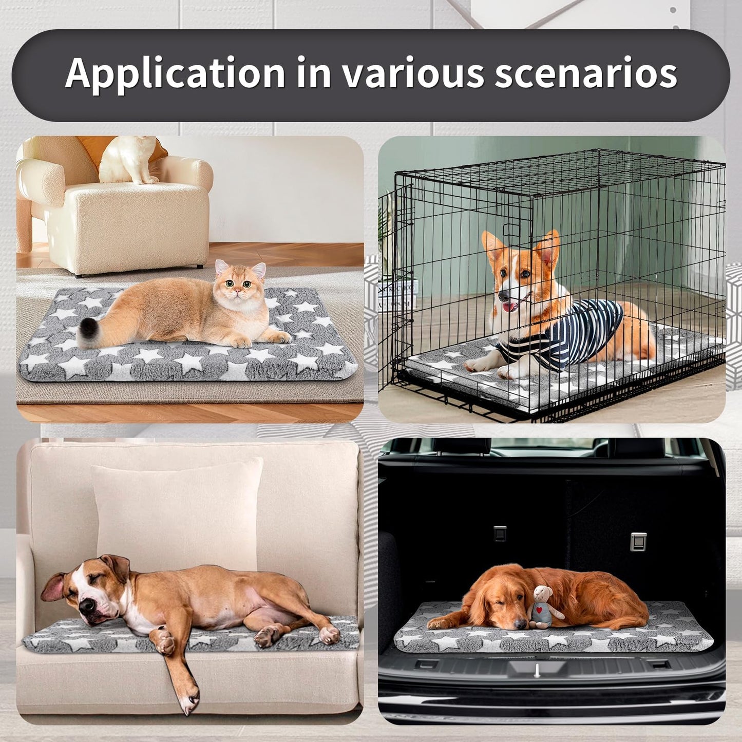 Dekeyoo Dog Crate Mats, Dog Bed Mat, Cat Mat - 105x70cm, Short Plush Pet Mat Crate Mat for Small Dogs, 4cm Thick Thin Dog Mat, Machine Washable Ideal for 105cm Dog Crates