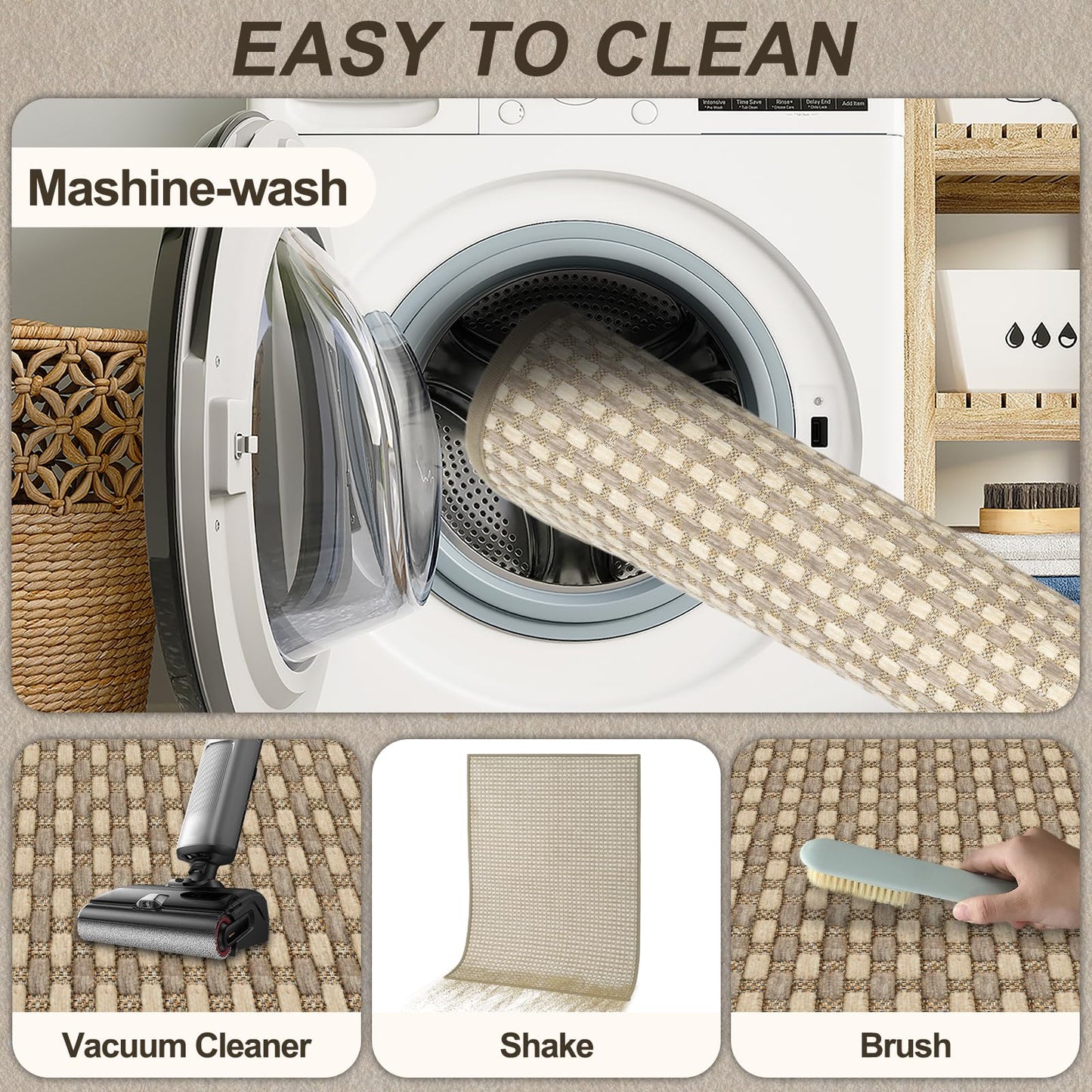 VSIWB Door Mat Indoor Entrance 32"x48" Washable Entryway Rugs Low Pile Woven Front Door Mat Outdoor Non-Slip Kitchen Mats for Floor Hall Porch Bathroom Bedroom, Brown