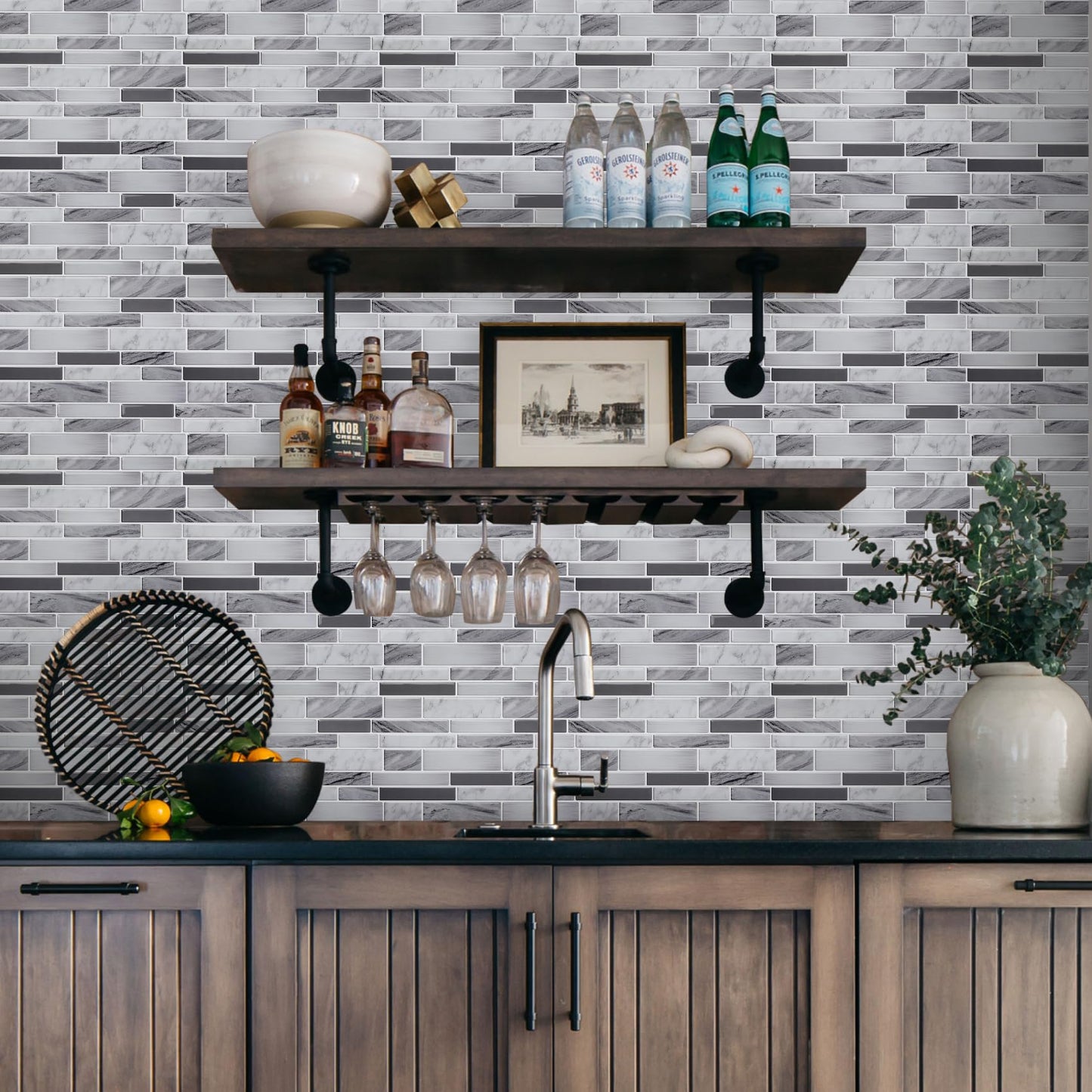 Vamos Tile 10-Sheet Peel and Stick Tile Backsplash,12"x12" Premium Kitchen Backsplash Peel and Stick Tile (Grey)
