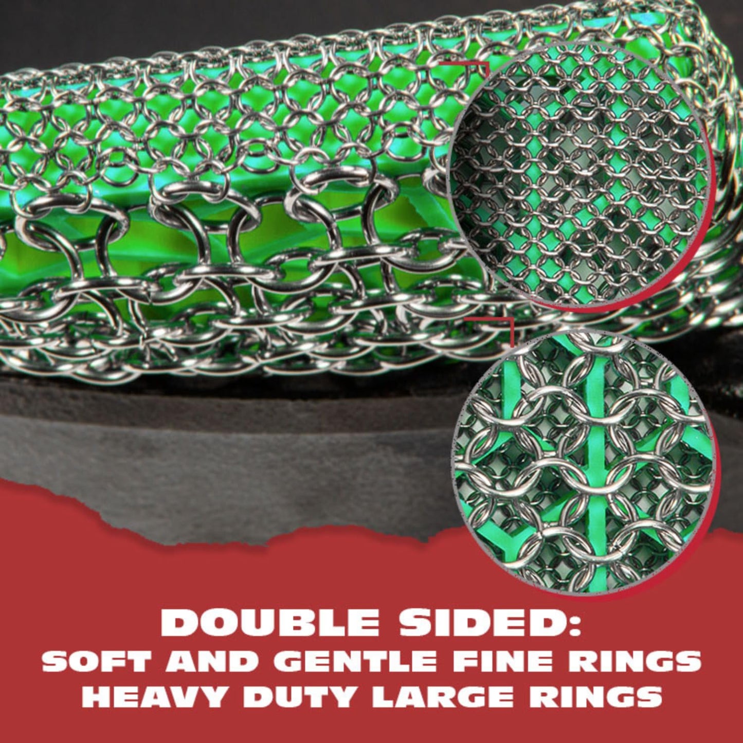 Knapp Made Combo Chainmail Cast Iron Scrubber with Silicone Core - Heavy Duty Rings and Fine Chainmail Rings -Premium Cast Iron Cleaner Chainmail Scrubber -Perfect for Cast Iron Cookware,Skillet,Woks