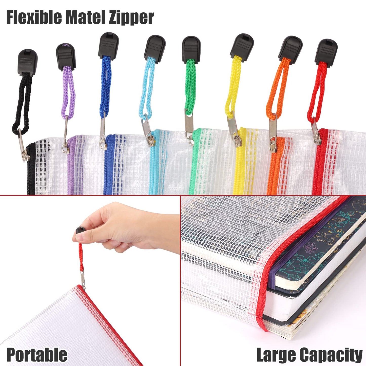 EOOUT 56pcs Mesh Zipper Pouch Zipper Bag, Durable Pouches for Organization Puzzle Storage, Letter Size, A4 Size, for Office Supplies