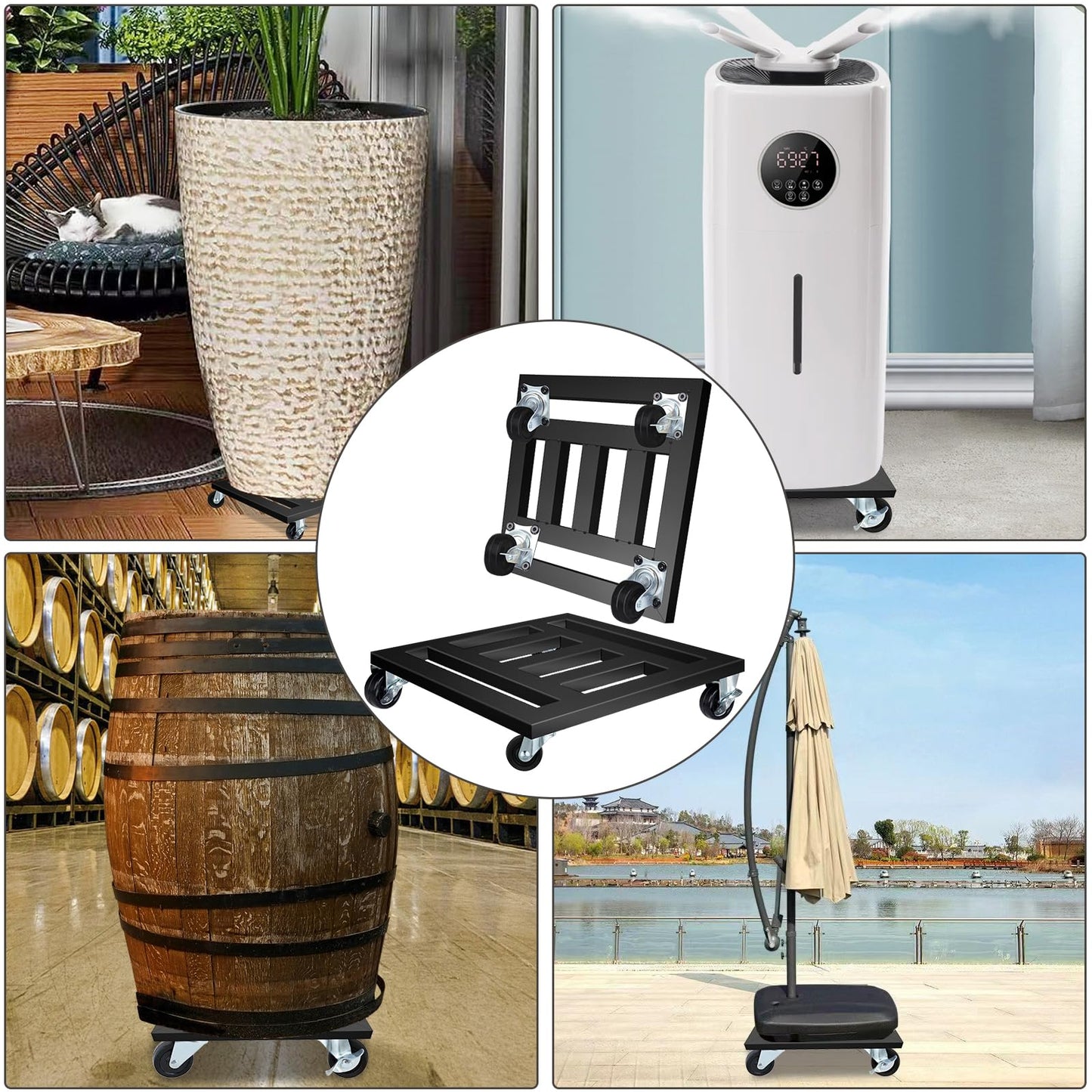Plant Stand with Wheels, 2 Pack Metal Rolling Plant Caddy Holds up 400 Lbs with Lockable Caster, 11.75'' Square Heavy Duty Plant Stand for Indoor Outdoor