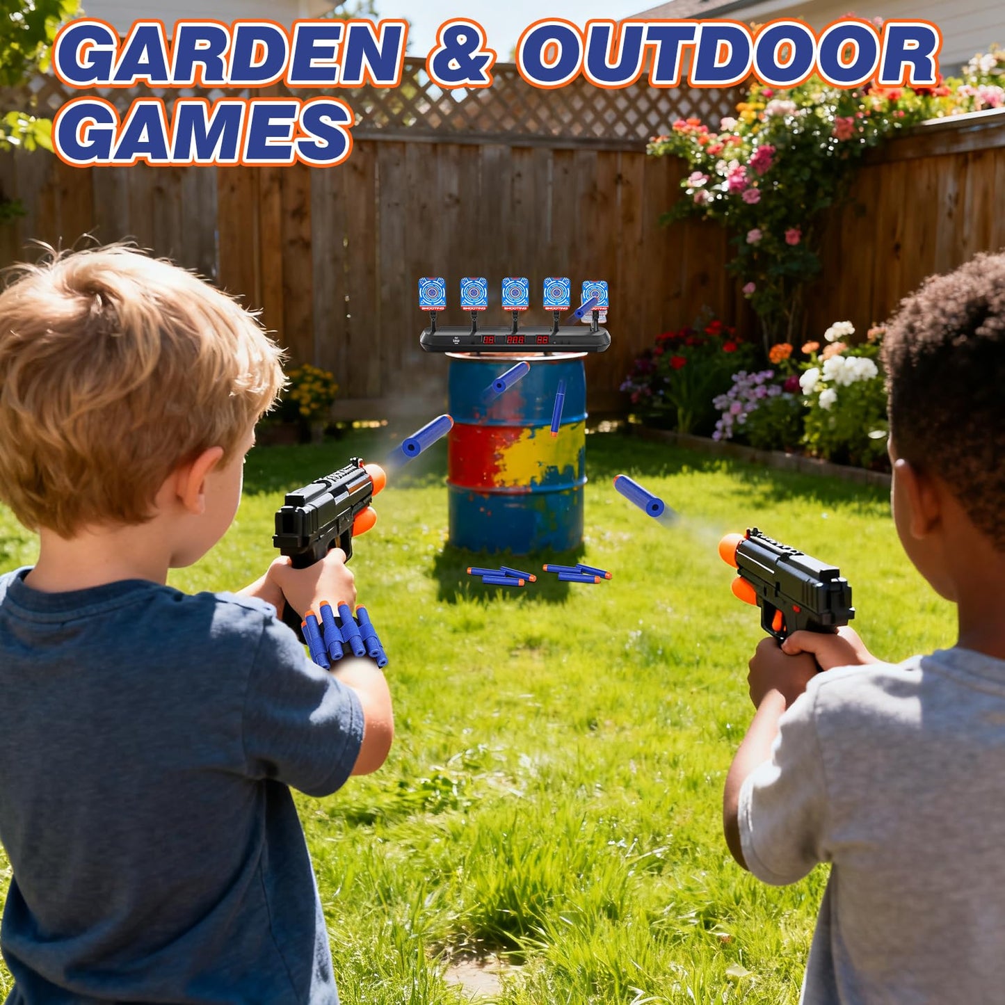 Lehoo Castle Nerf Target, 5 Electronic Digital Target for Nerf Guns, Shooting Targets with Auto-Reset, Scoring Target Includes 20 Bullets, Hand Wrist Bands, Stickers, Gift for Boys Girls