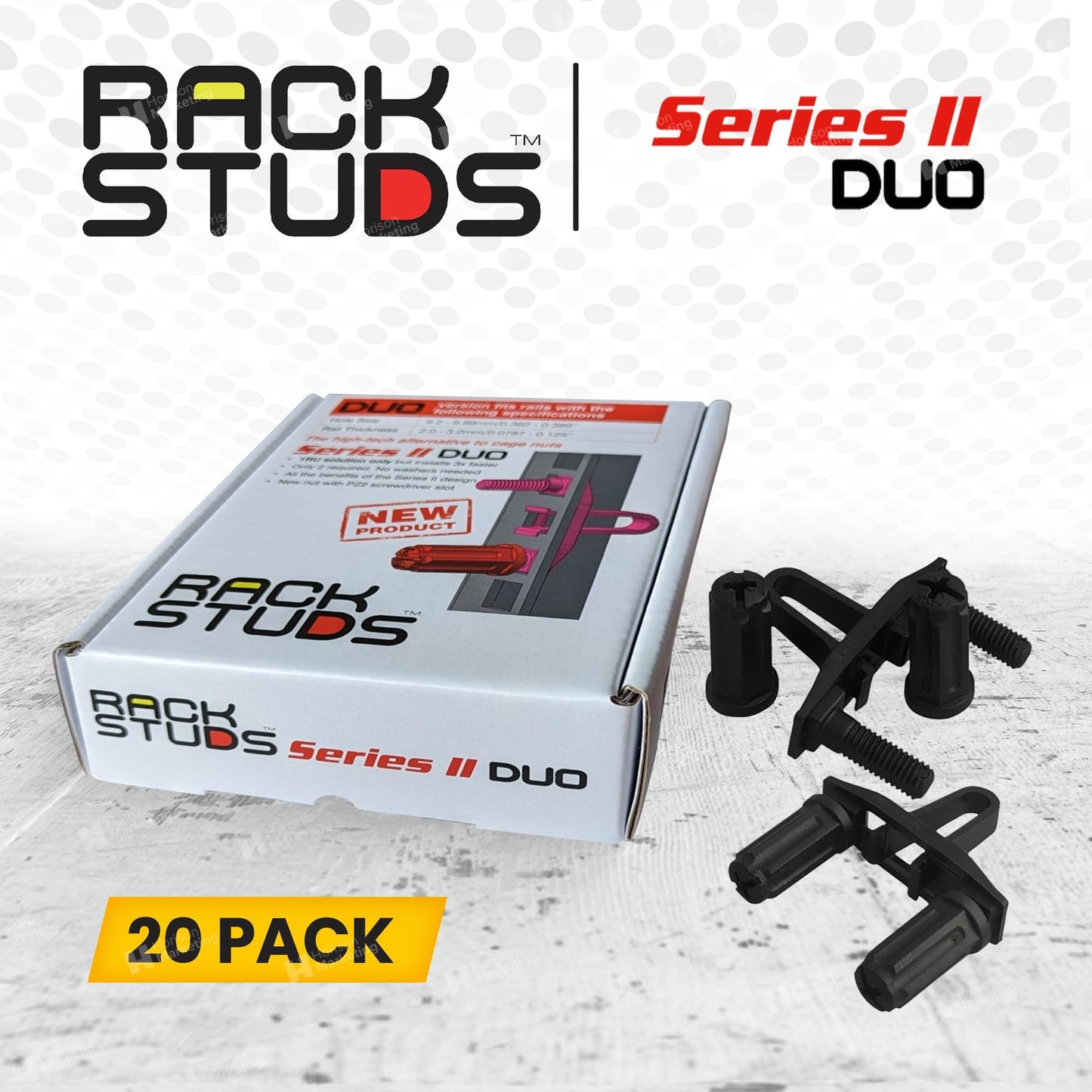 Rackstuds DUO20 1RU Series II Rack Mount Solution - Effortless Alternative to Traditional Rack Screws and Cage Nuts & Server Rack Screws Ideal for Server Hardware Setup - 20-Pack, Universal Version