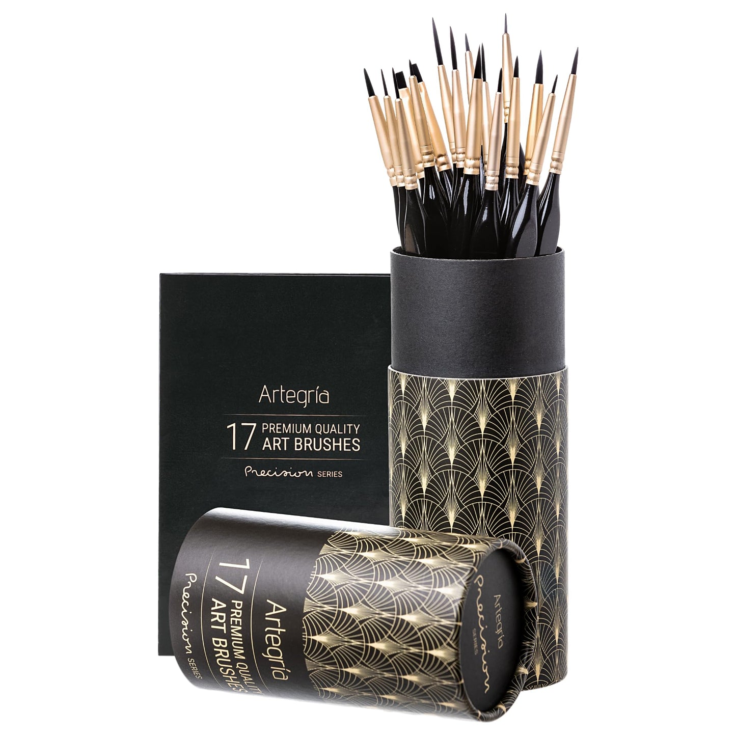 ARTEGRIA Detail Paint Brush Set, 17 Miniature Brushes with Fine Tips and Ergonomic Handles, for Small Scale Models, Figurines, Paint by Numbers for Adults