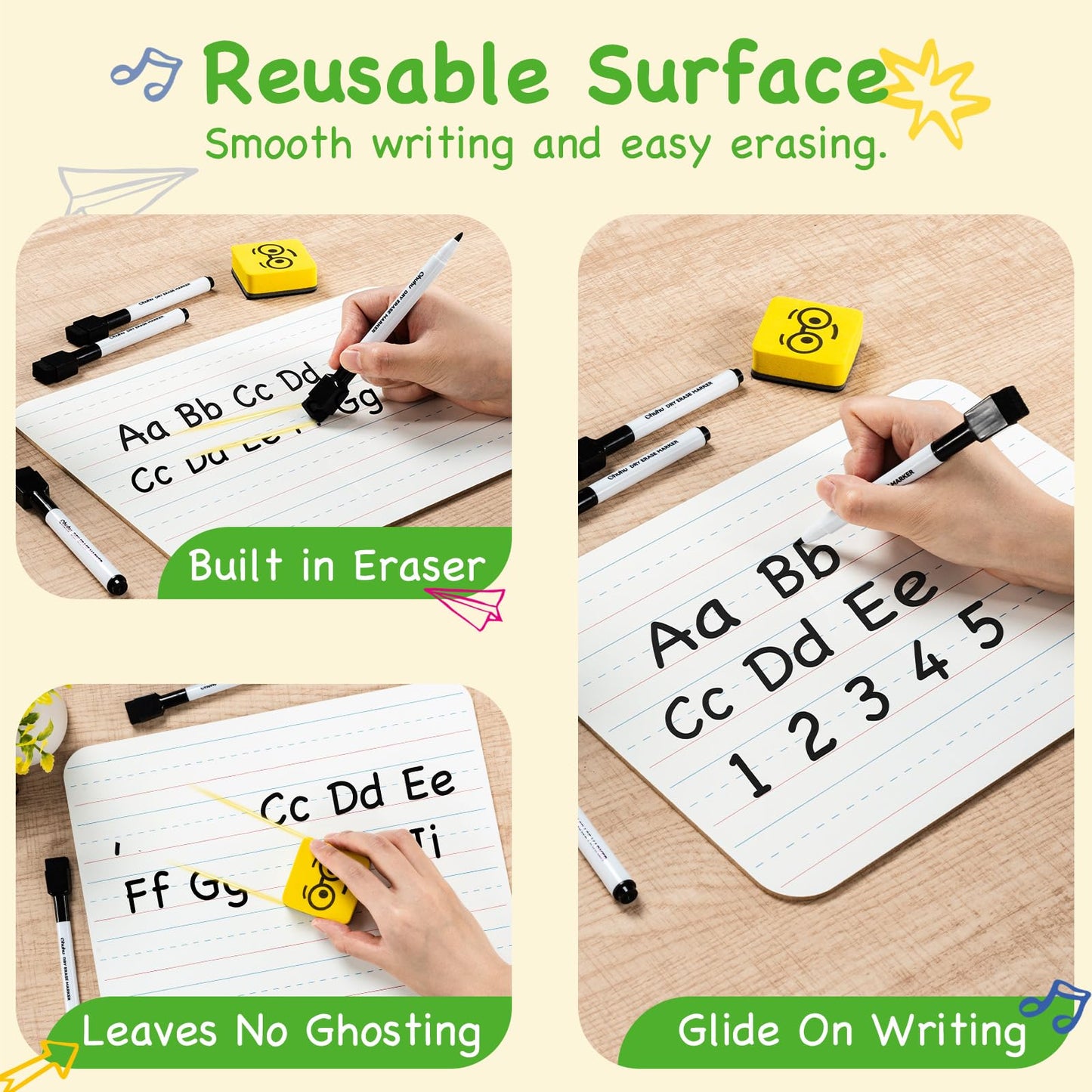 Ohuhu Small White Boards for Kids, 25 Pack, 9 x 12 Inch Mini Whiteboards for Students, Teacher &Classroom, Double Sided Lined/Plain Dry Erase Board Set - Includes 25 Boards, 25 Markers, 25 Erasers