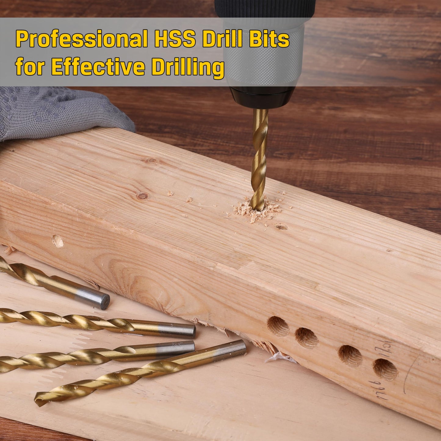 Hurricane 230 Pcs Titanium Twist Drill Bit Set, 135° High Speed Steel Drill Bits, Wood Drill Bit Kit, 3/64"-1/2", Ideal Drilling in Wood/Cast Iron/Aluminum Alloy/Plastic/Fiberglass, with Hard Storage
