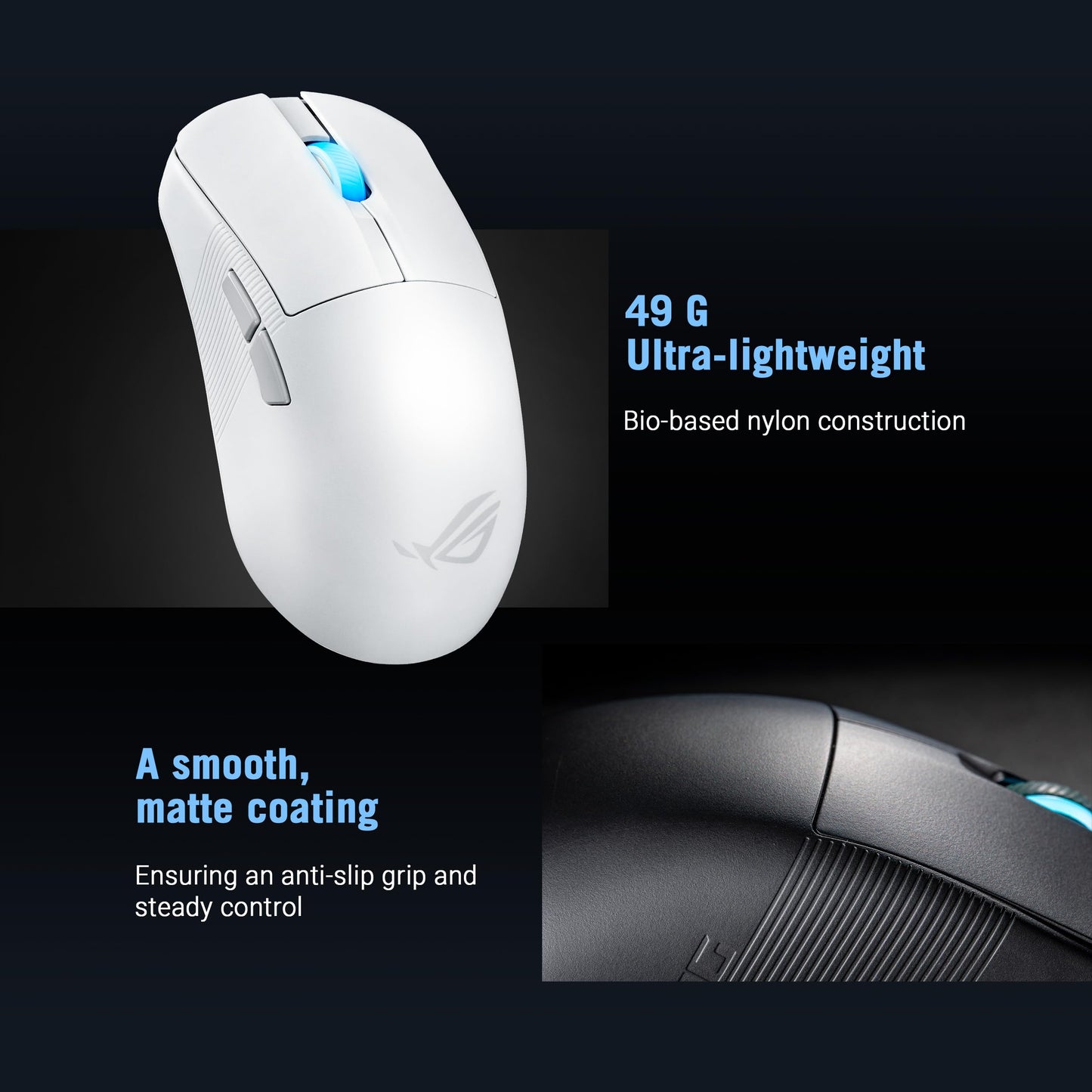 ASUS ROG Harpe Ace Mini Wireless Esports Gaming Mouse – Small Compact Design, Right-Handed, 49g Lightweight, Tri-Mode Connectivity, 36K DPI, up to 105Hr Battery, Pro-Approved, PC/Mac Support - White