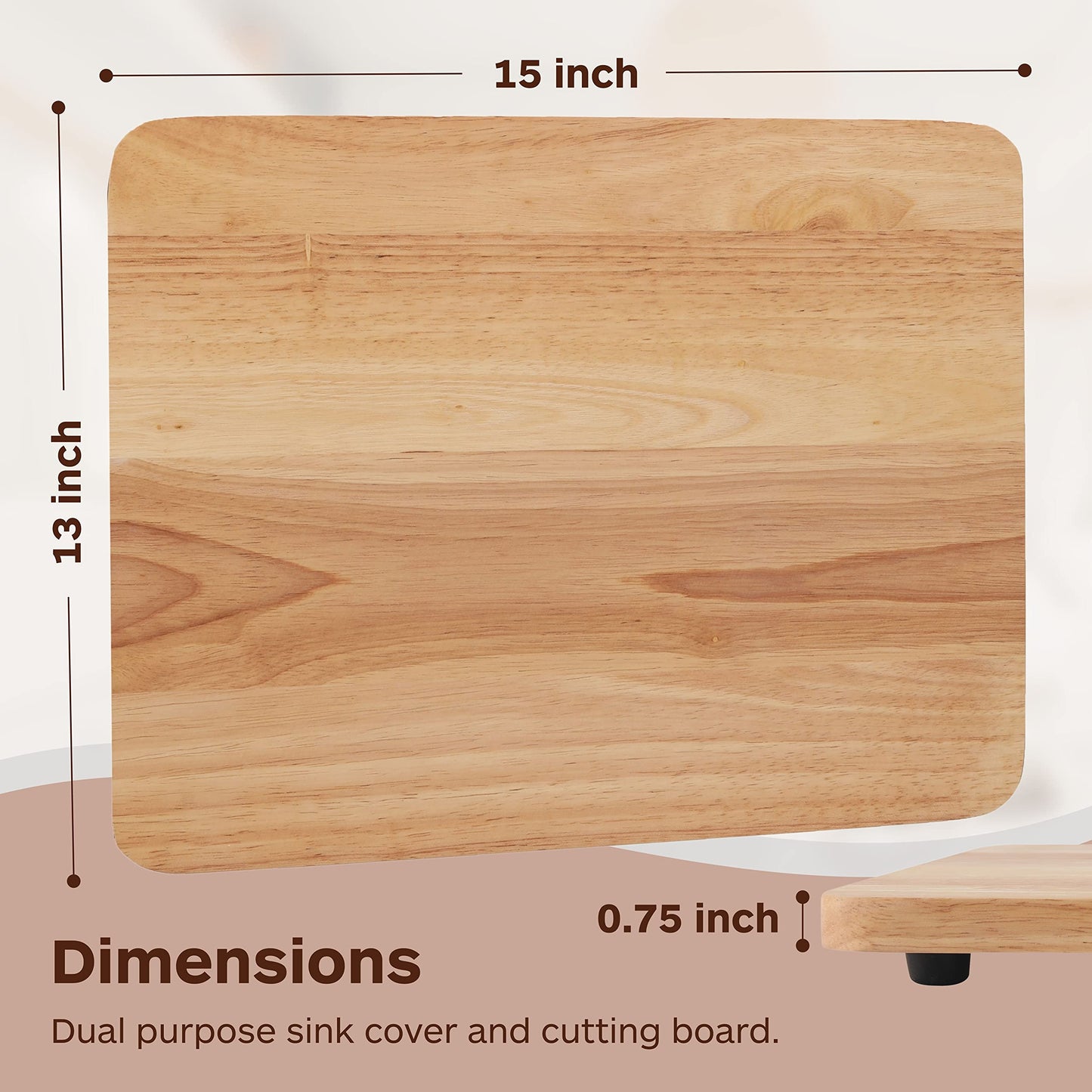TonGass 15"x13"x3/4" RV Sink Cover with Adjustable Rubber Feet, Camping Cutting Board, Solid Oak with Food-Safe Oil Finish, Dual Purpose Sink Cover Cutting Board Add Counter Space in RV Kitchen