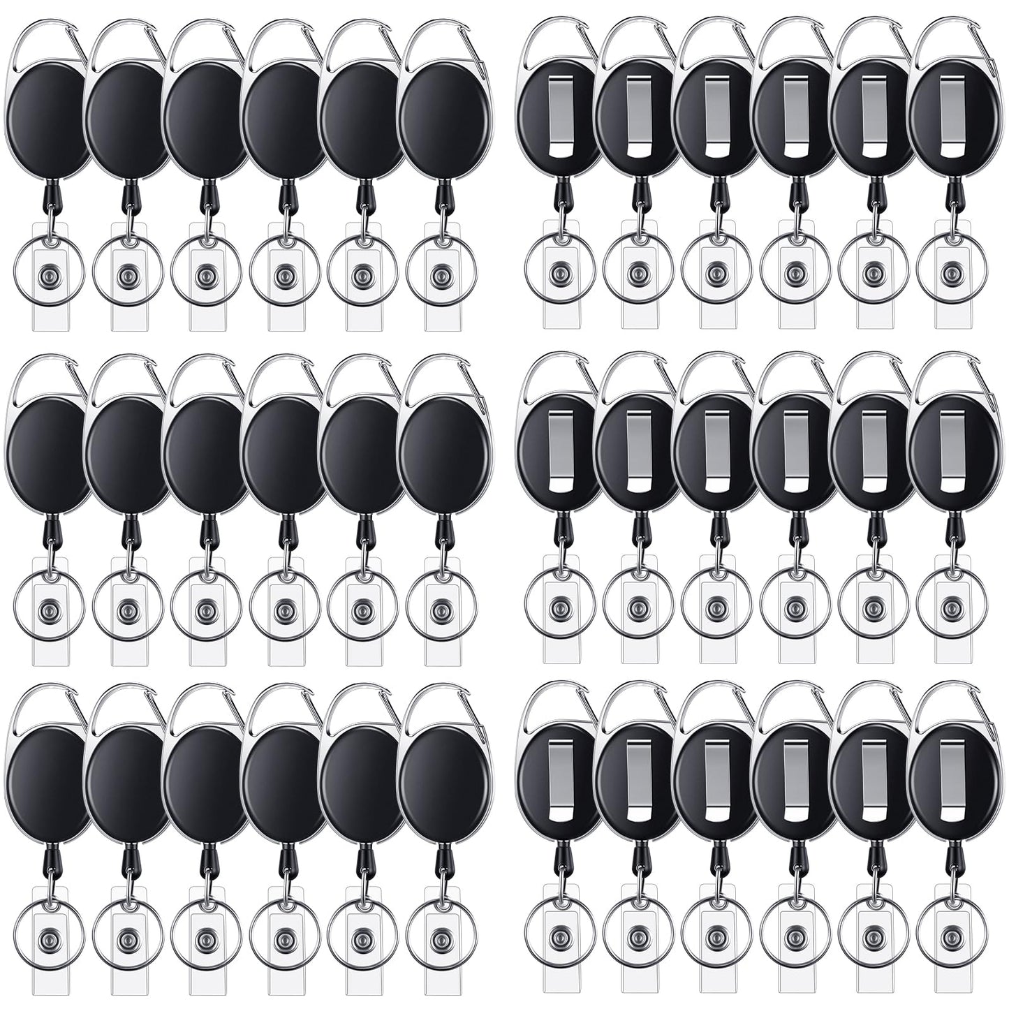 E&EY 50 Pack Badge Retractable Reels Clips Bulk for Name ID Holder, Badge Reel with Belt Clip and Key Ring, Heavy Duty, Keychain for Office Worker Nurse Doctor