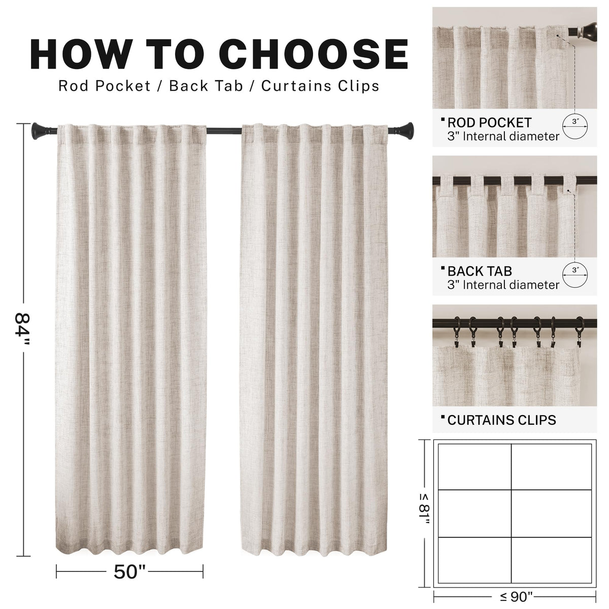 MEETBILY Curtains Panels for Back Tab Semi Sheer, Linen Textured Drapes Rod Pocket, Flax Curtains for Farmhouse/Bedroom/Living Room/Window Light tan(2-Pack, 50 x 84 inch Long)