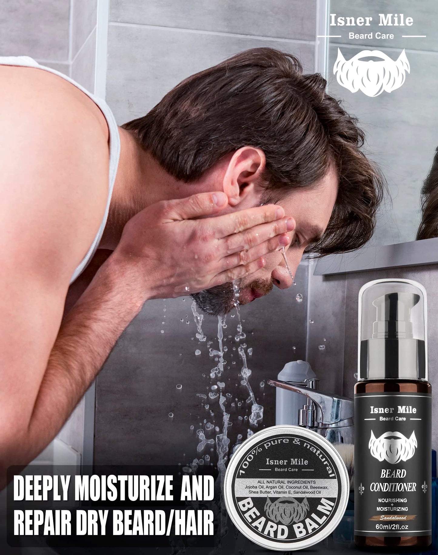 Beard Grooming Kit for Men, Gifts for Him Dad Fathers Man Boyfriend with Shampoo Wash, Conditioner, Care Oil, Balm Softener, Double-sided Comb, Bristle Brush and Trimming Scissors