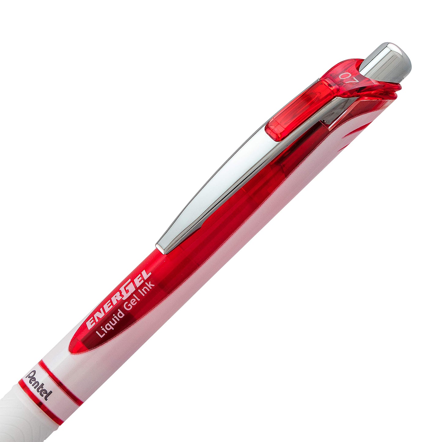 Pentel EnerGel RTX Pearl Retractable Liquid Gel Pen Metal Tip, 12 Pack, 0.7mm, Medium Line, Red Ink (BL77PW-B)