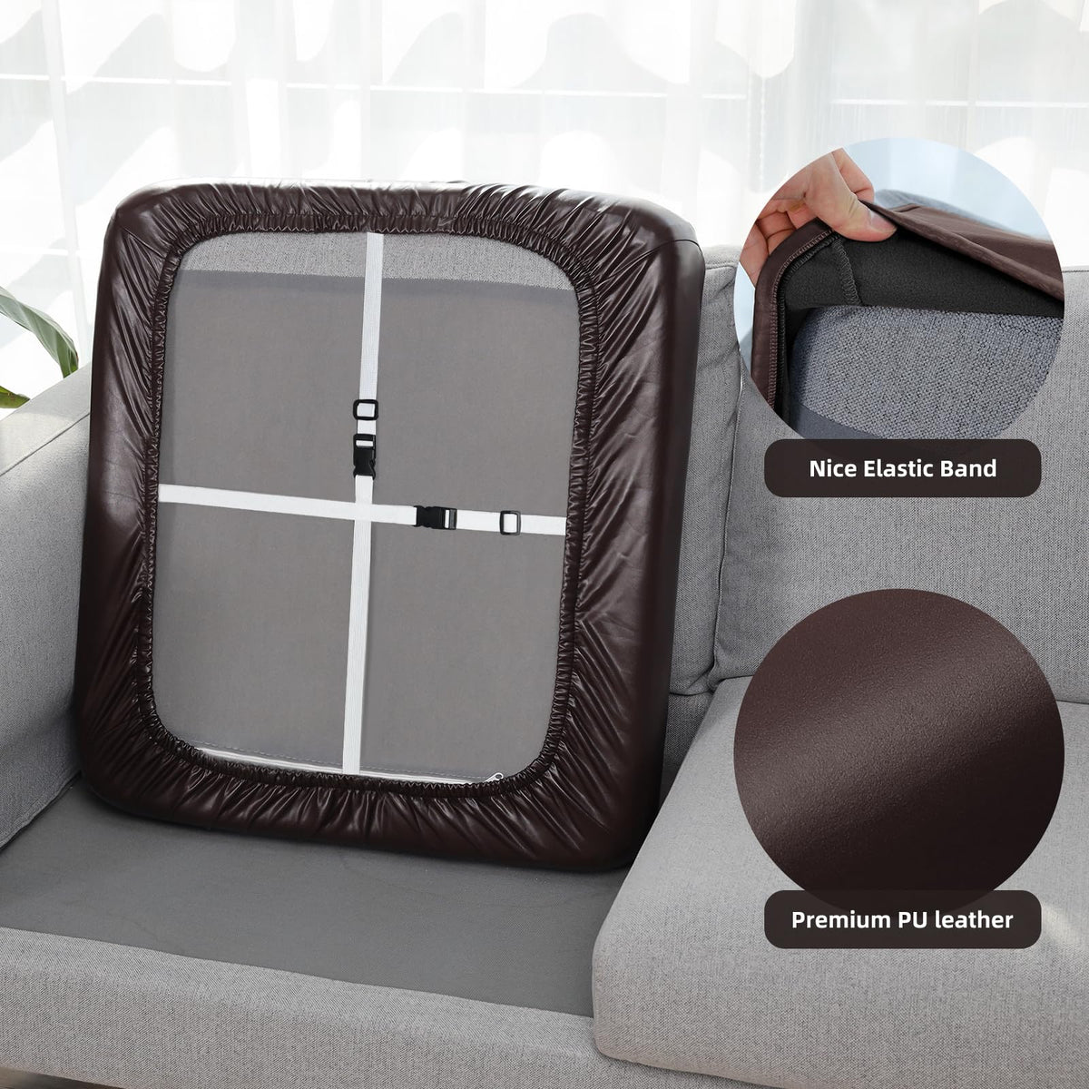 YISUN Waterproof PU Leather Couch Seat Covers, Stretch Individual Seat Cushion Covers, Washable Replacement Sofa Cushion Protector Soft Sofa Slipcover