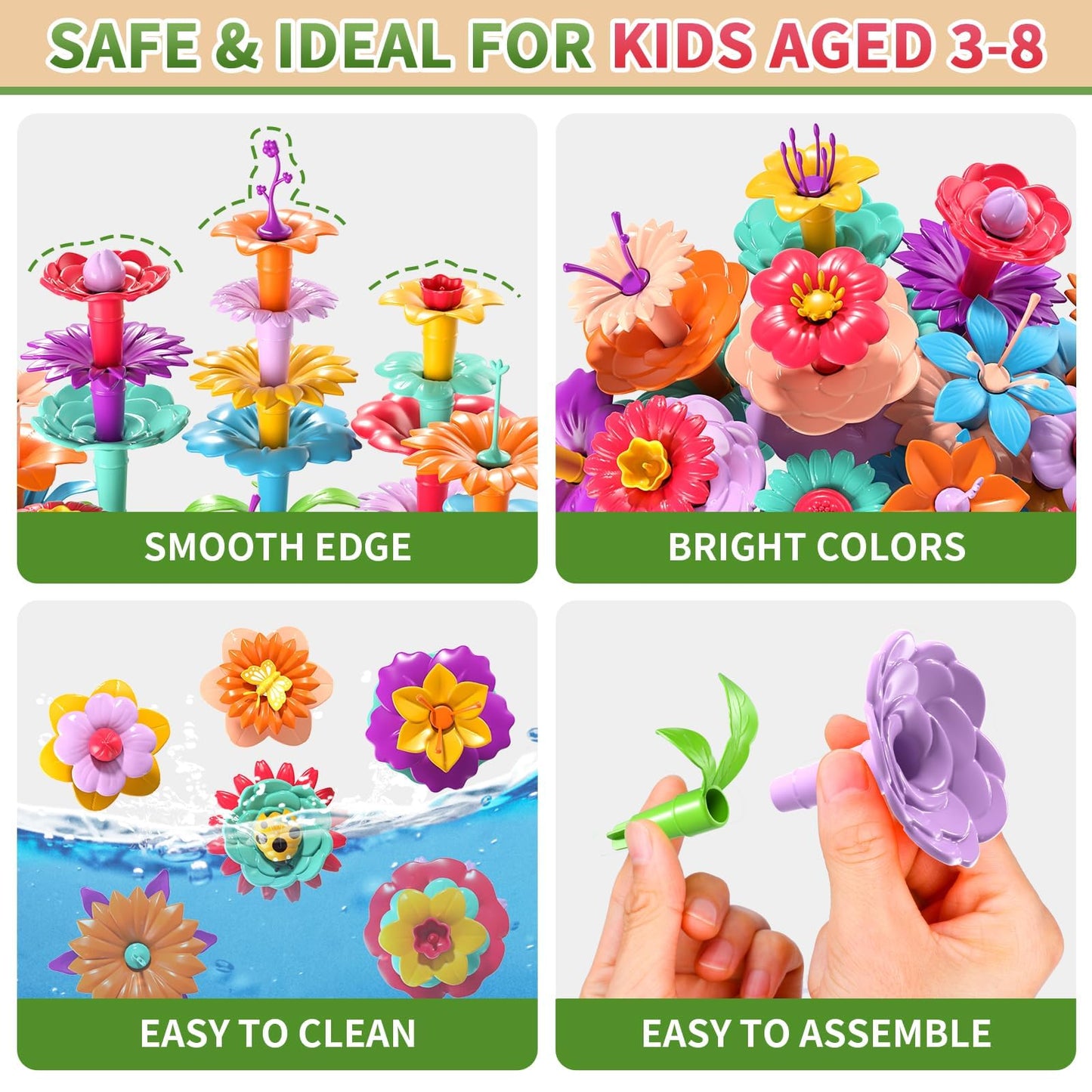 148PCS Flower Garden Building Toys for Girls, Educational Activity Preschool Birthday Gifts for 3 4 5 Year Old Girls, Toddler Building Stem Toys for Kids Toddlers Ages 3-5
