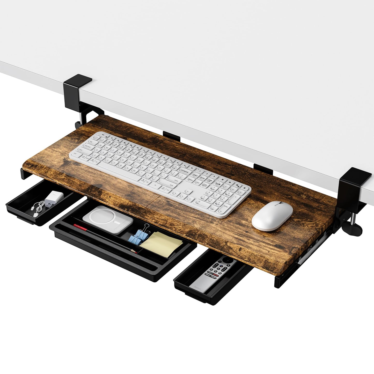 ETHU Under Desk Keyboard Tray, Pull Out Keyboard Tray with C Clamp, 26.8"x11.8" Computer Drawer for Typing, Perfect for Home or Office (Walnut)