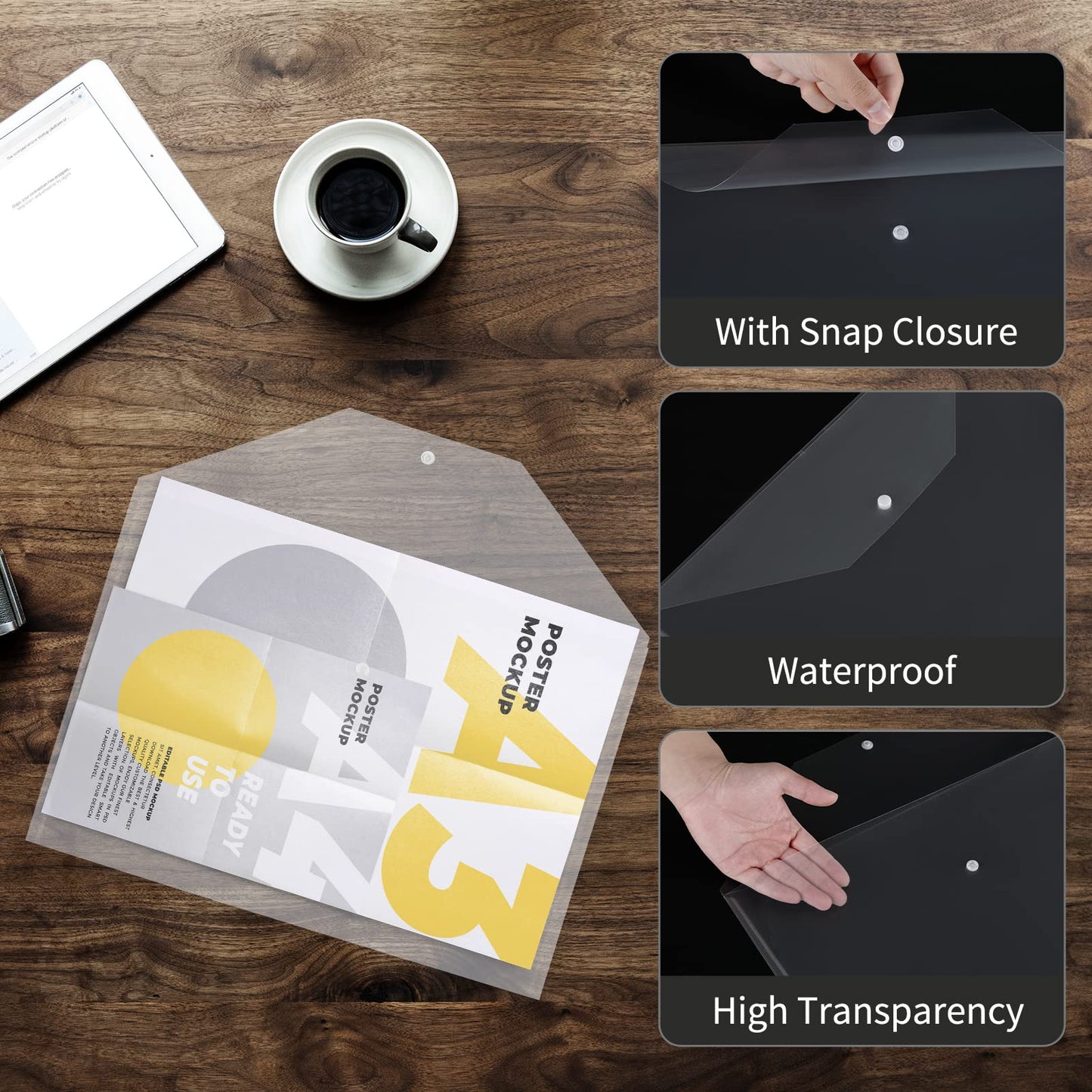 10 Pieces 11x17 Inch Tabloid Size Document Folder Organizers With Snap Closure Clear File Folder Poly Oversized Envelope Plastic Folders for Office School Home