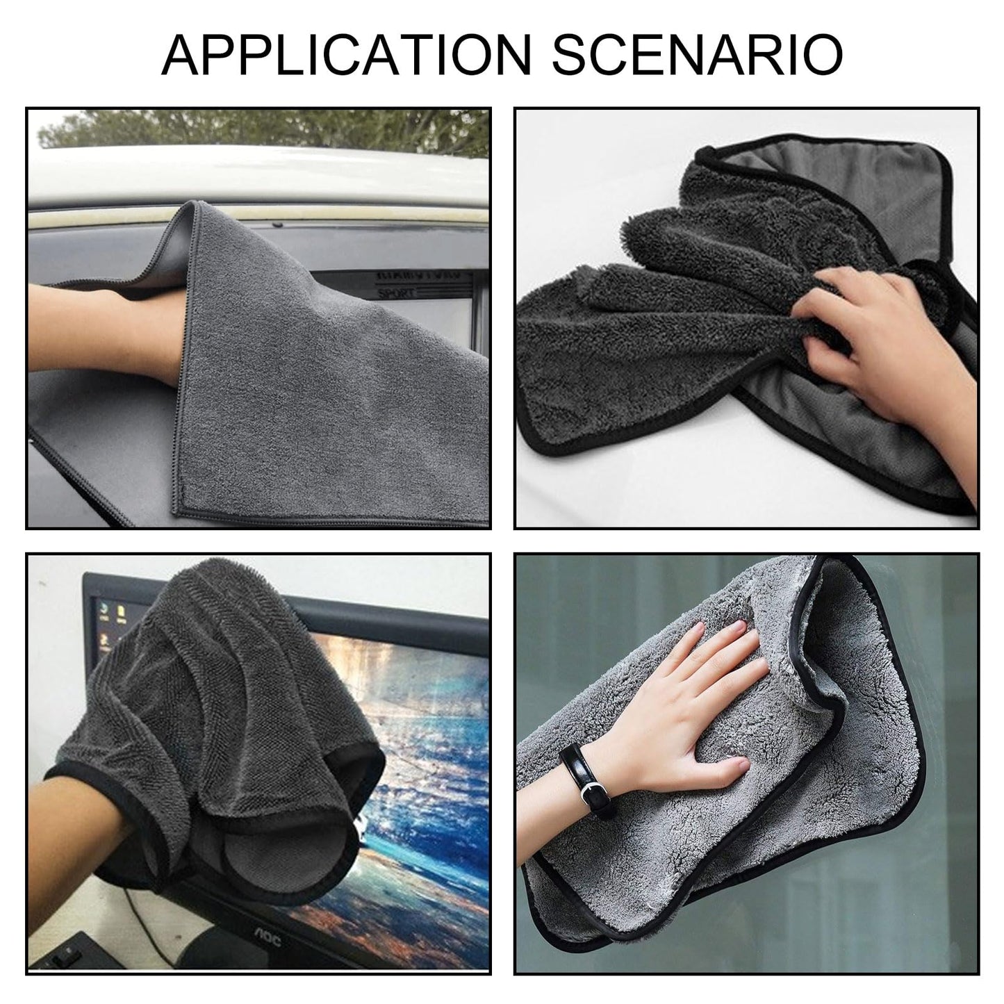 Longzhuo Shiny Microfiber Cleaning Cloths for Shower, Windows, Car, Home, and Office - 3pc Super Absorbent Bath Drying Towels (Gray)